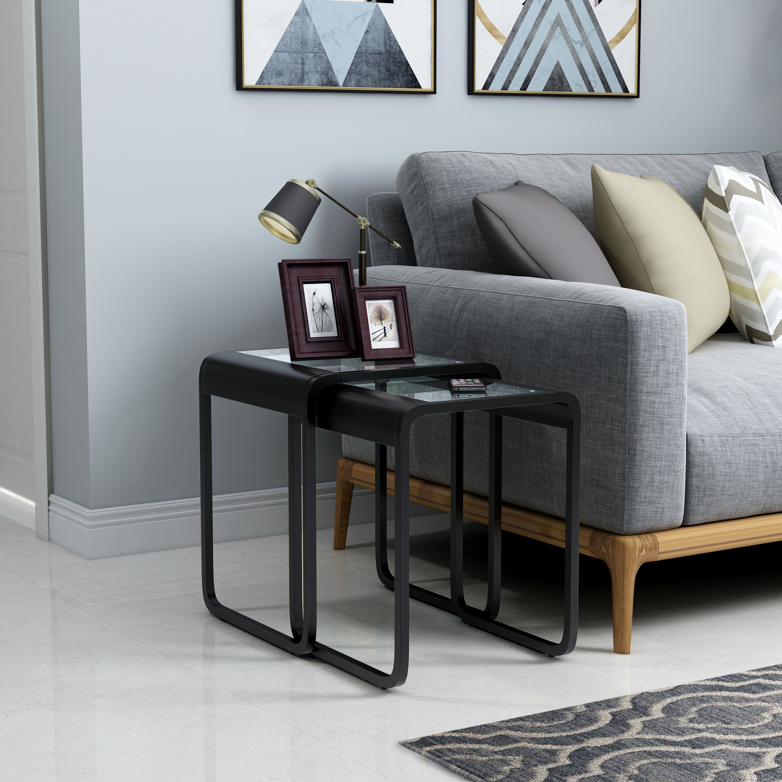 Furniture of America IDF-AC596 Allian 18-in W x 22-in H Black Glass Modern End Table Assembly Required
