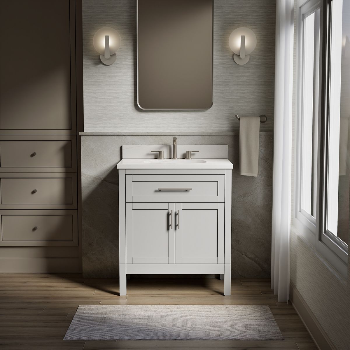 KOHLER 39604-ASB-AGA Hadron 30-in Atmos Grey Undermount Single Sink Bathroom Vanity with White Quartz Top