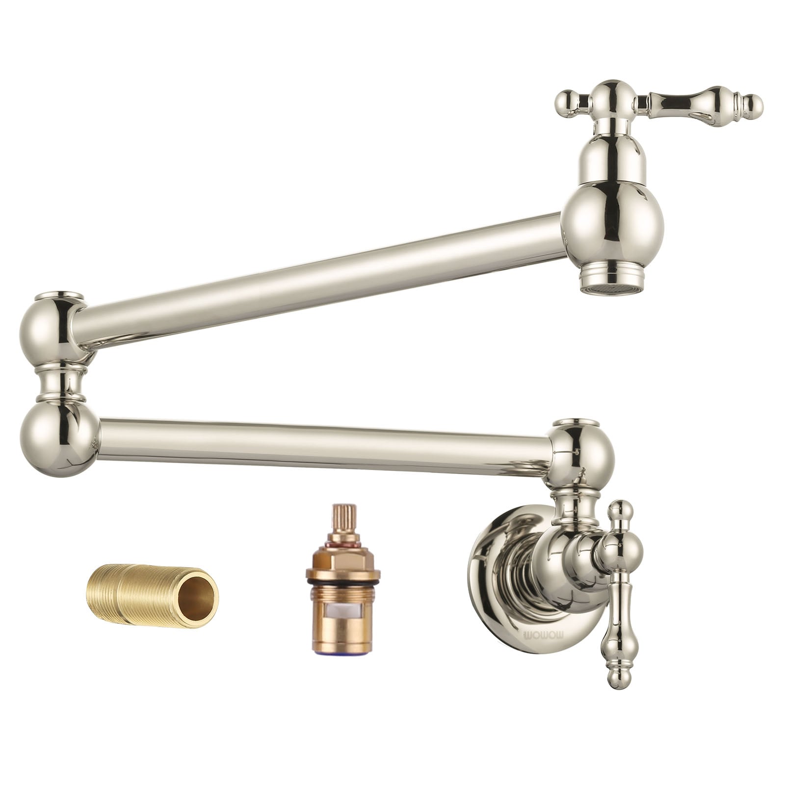 WOWOW 2311100SN Polished Nickel Double Handle Wall-mount Pot Filler Kitchen Faucet