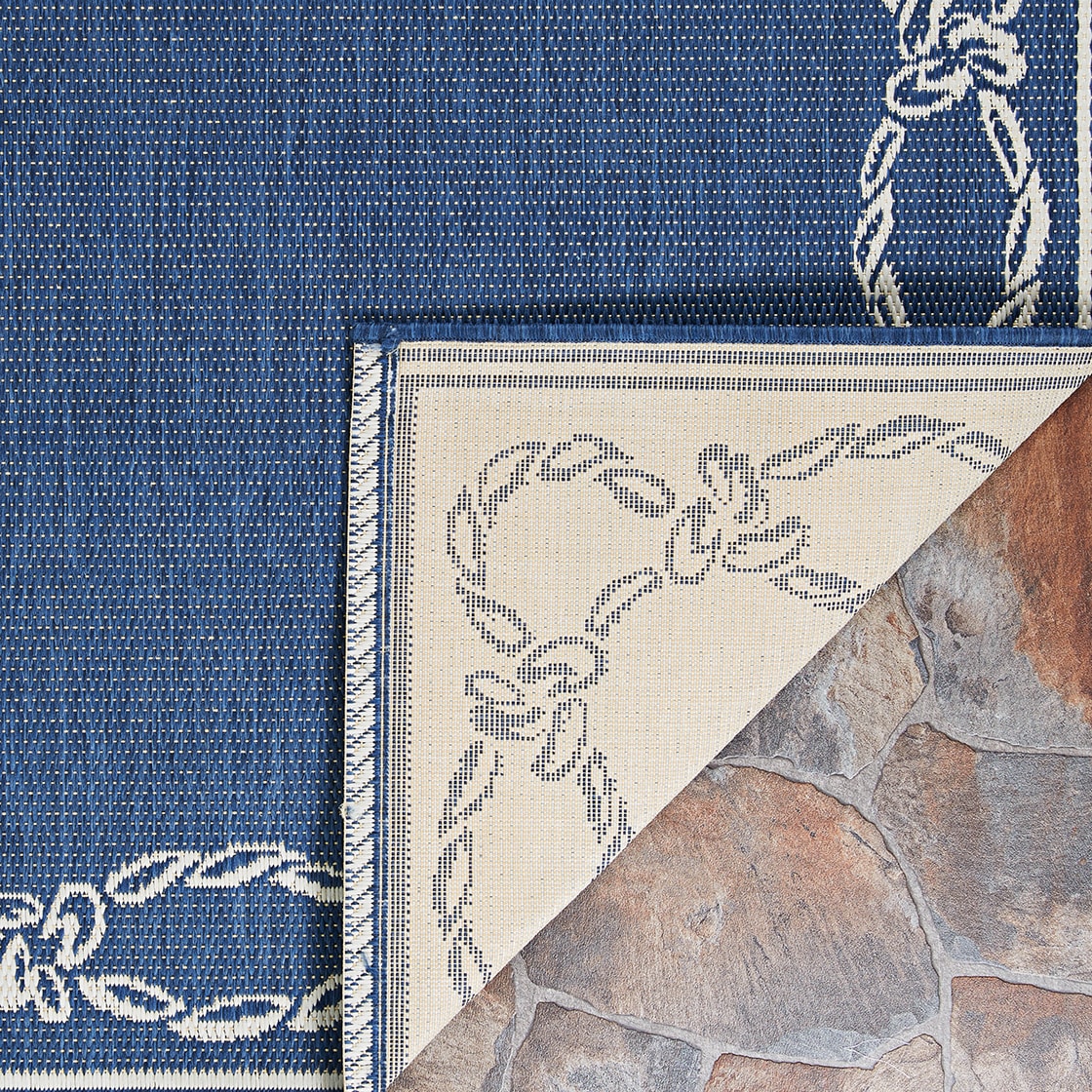 Ivory and Indigo Flat Woven Rope Knot Area Rug