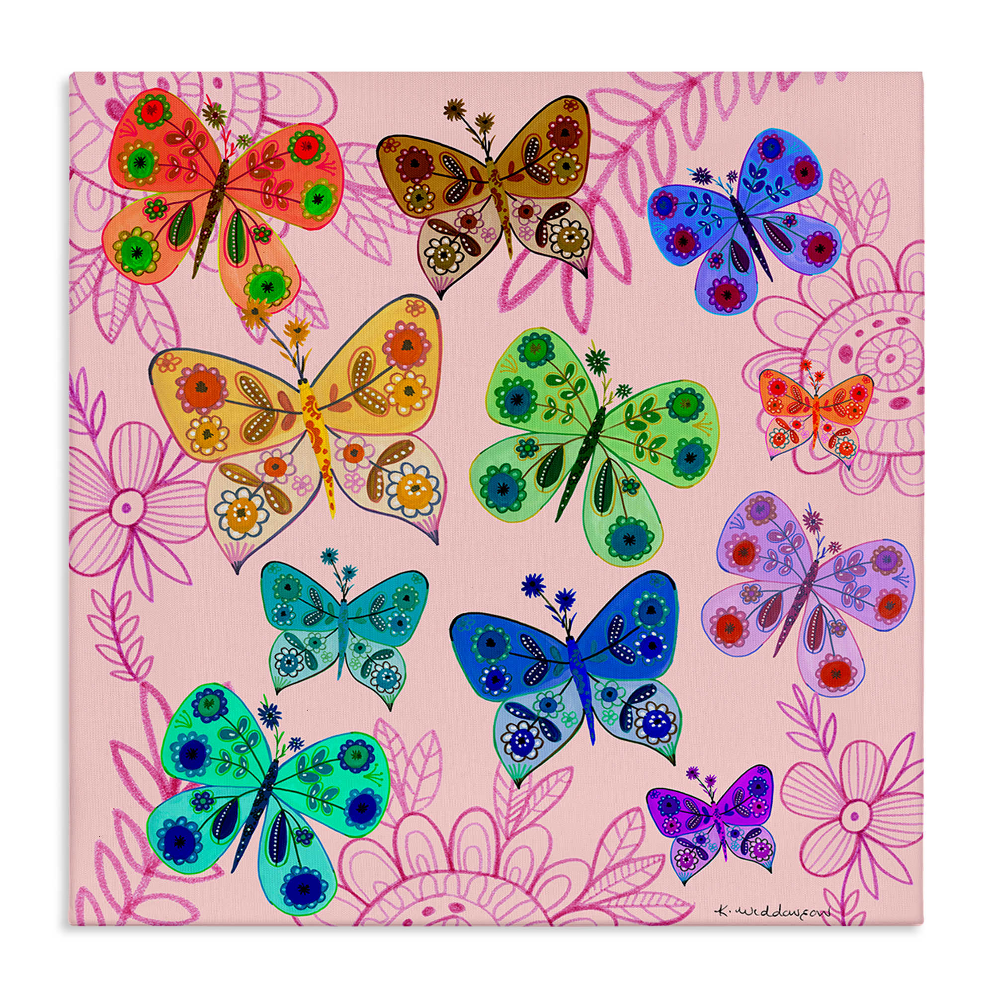 Stupell Industries BS-595-CN-24X24 Bright Patterned Butterflies Canvas design by Kay Widdowson
