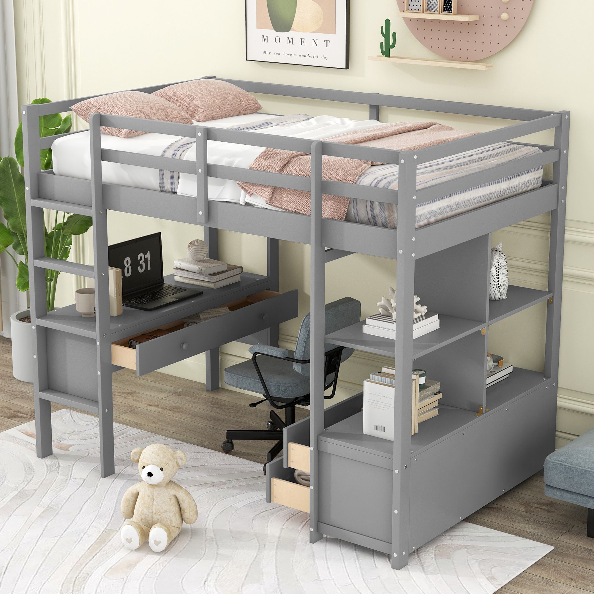 Yiekholo LL-1757AAE Gray Twin loft Bunk Bed