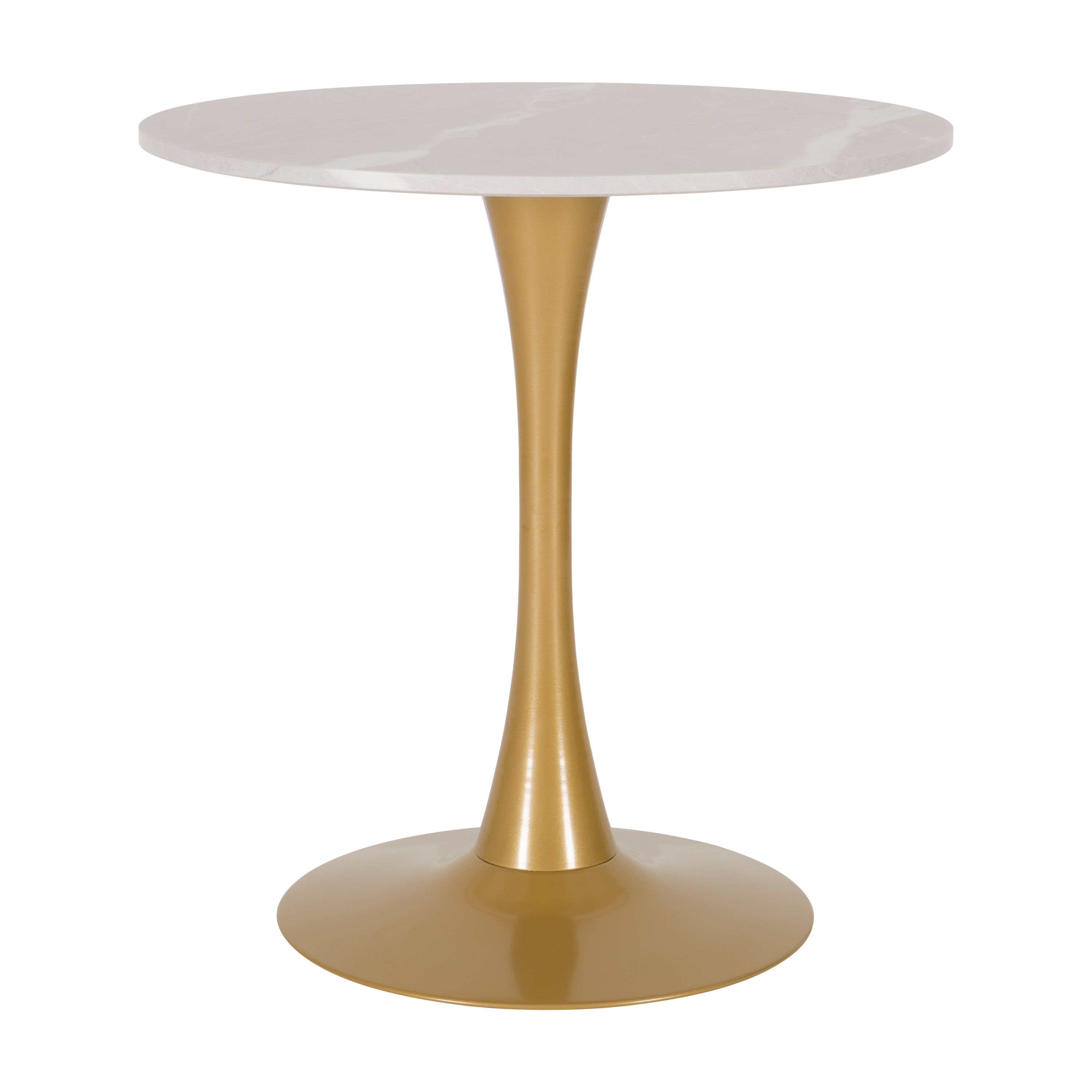 Contemporary Livia Round Marble & Wood Bistro Table in Grey/Gold