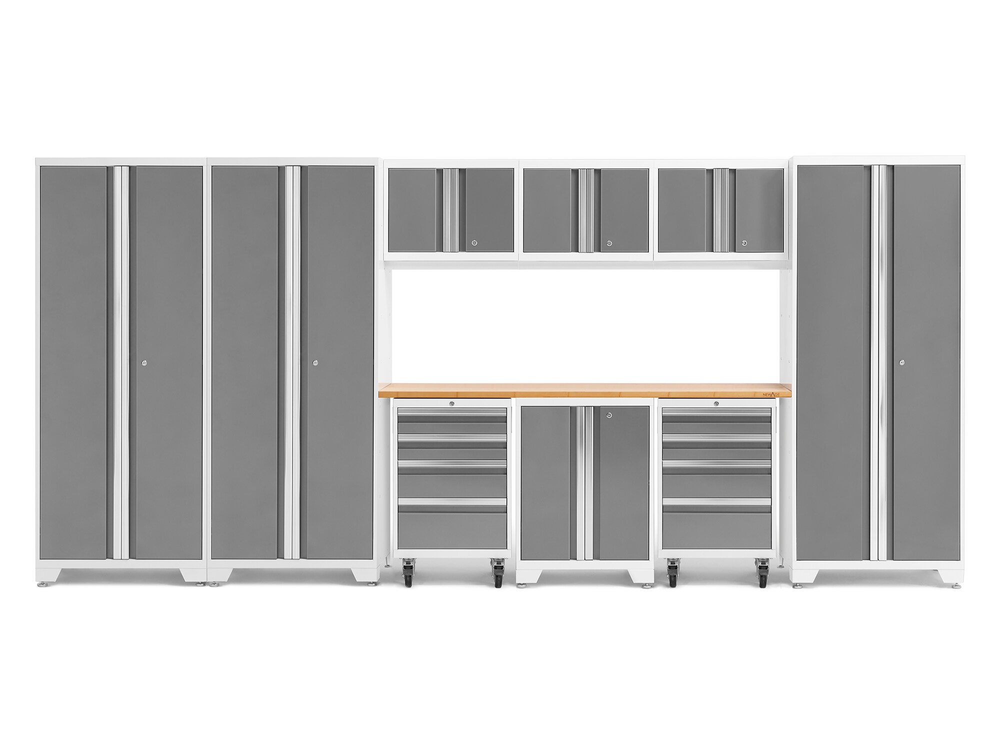 NewAge Products 56976 162-in W x 76.75-in H x 18-in D 9 -Cabinets Steel Platinum Garage Storage System