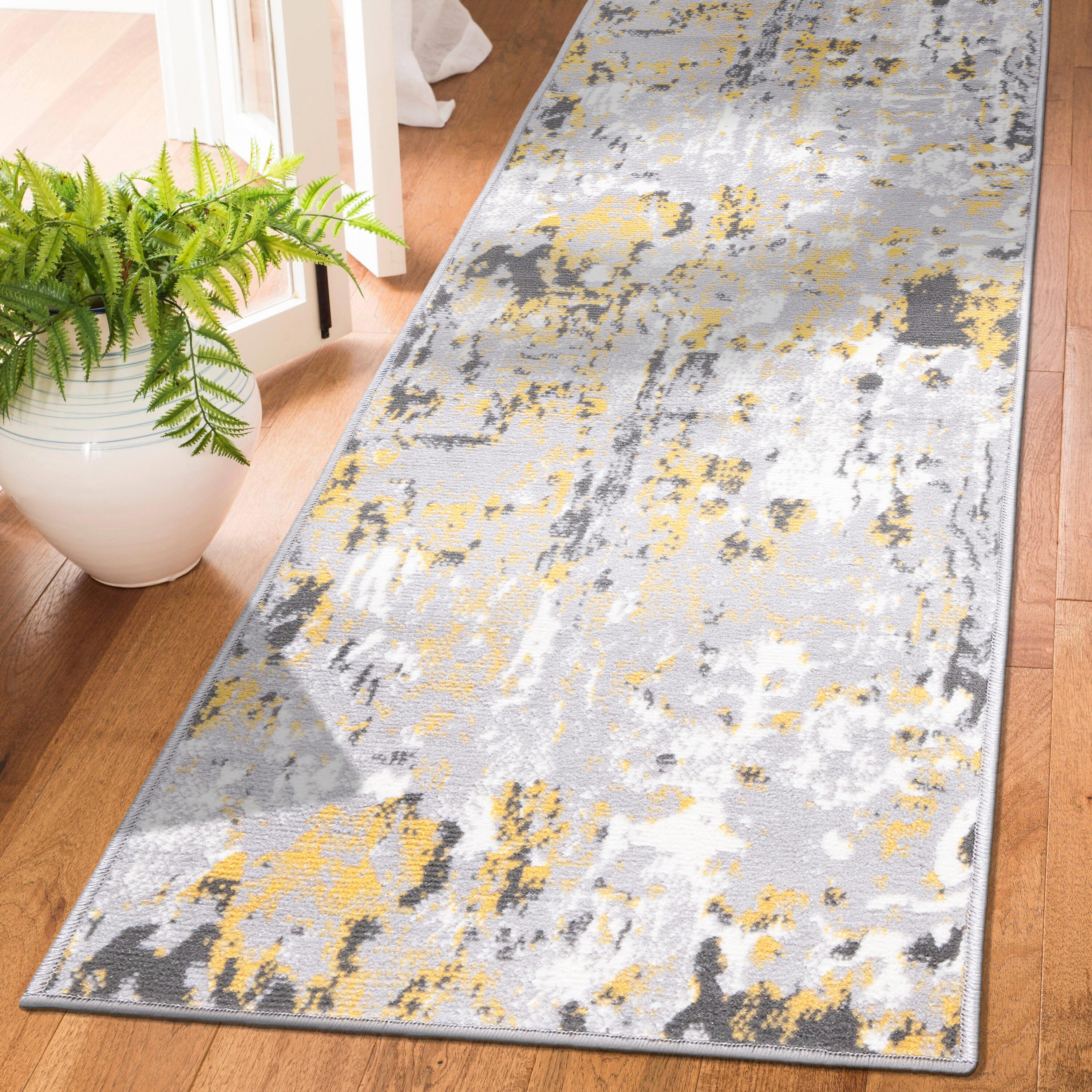 World Rug Gallery 2085YELLOW2X7 Durham 2 x 7 (ft) Loomed Polypropylene Yellow Rectangular Indoor Abstract Mid-Century Modern Runner rug
