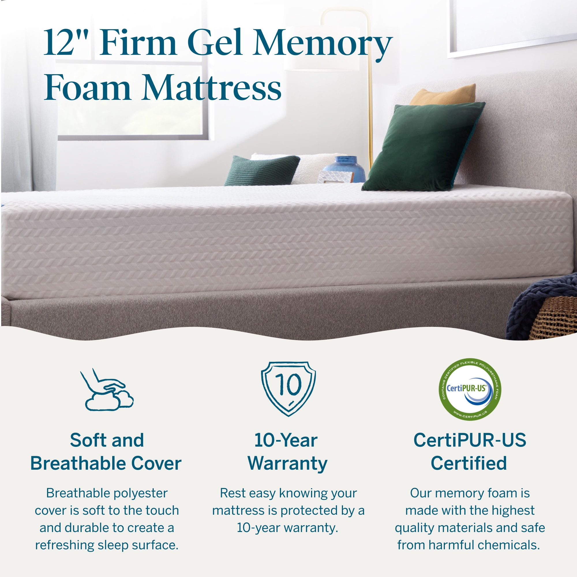 LUCID Comfort Collection SureCool 12-in Firm Full Memory Foam Mattress ...