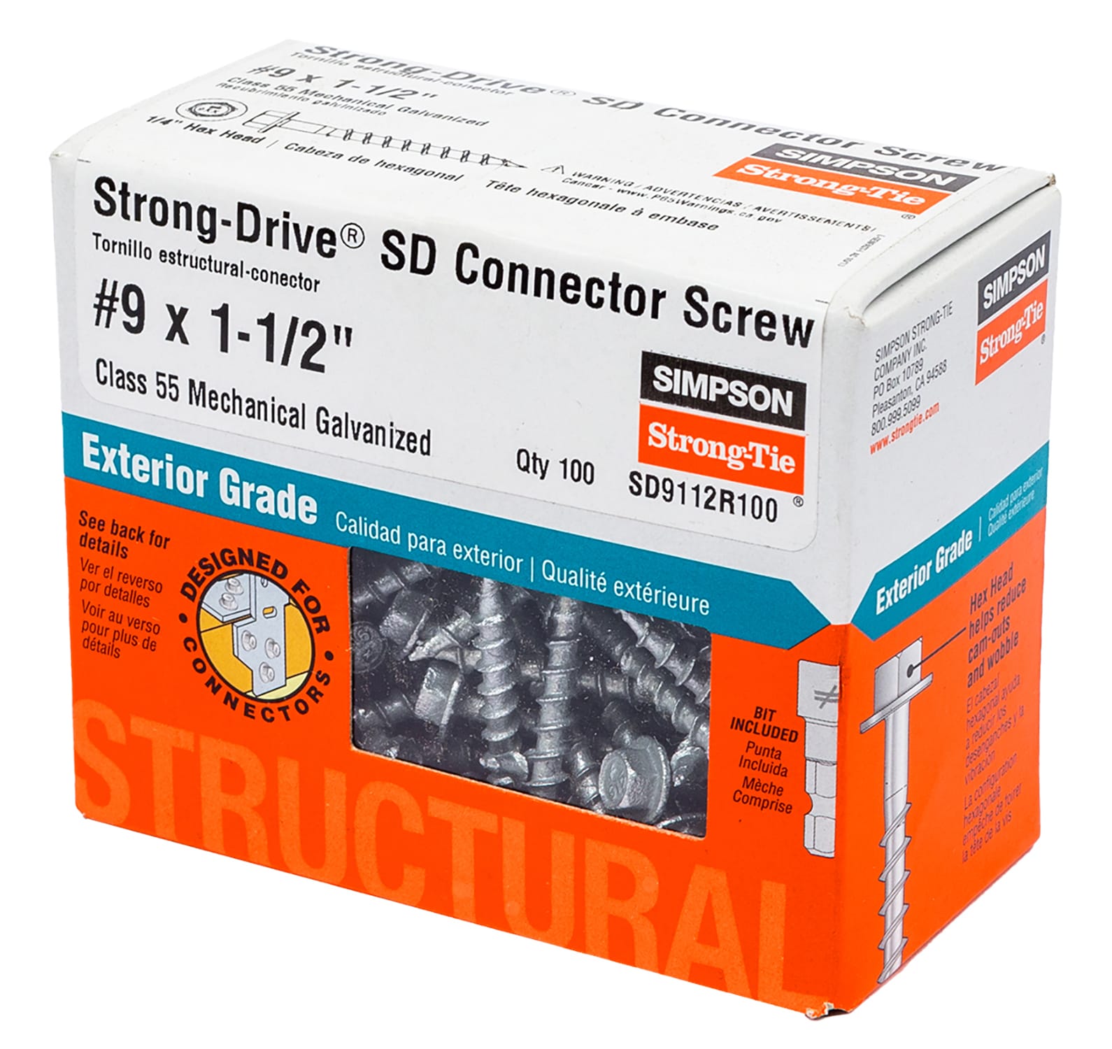 Simpson Strong-Tie #9 x 1-1/2-in Mechanically Galvanized Strong-Drive SD  Exterior Wood Screws (100-Per Box) in the Wood Screws department at
