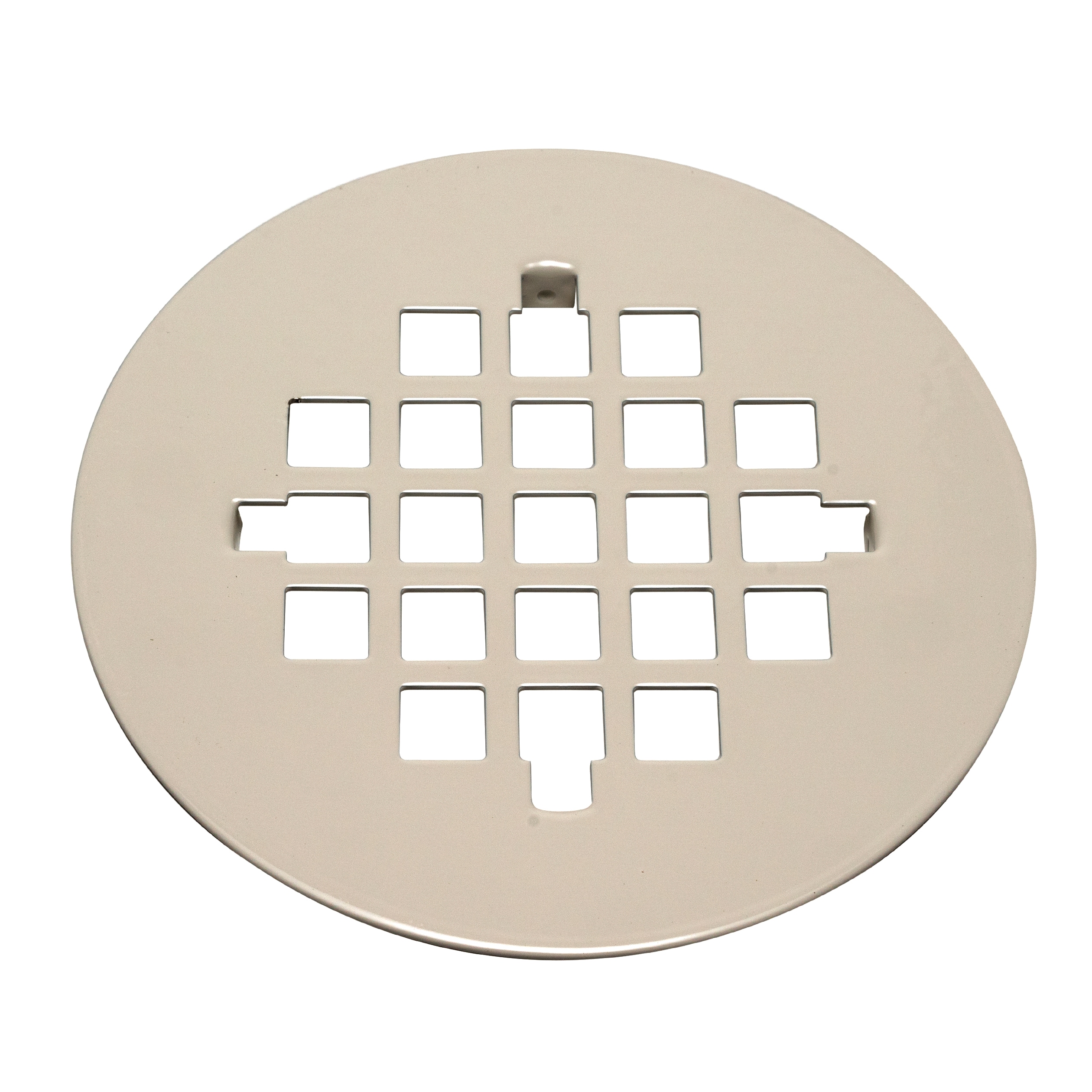 Round No-Caulk White PVC Shower Drain with 4-1/4 in. Round Snap-In  Stainless Steel Drain Cover