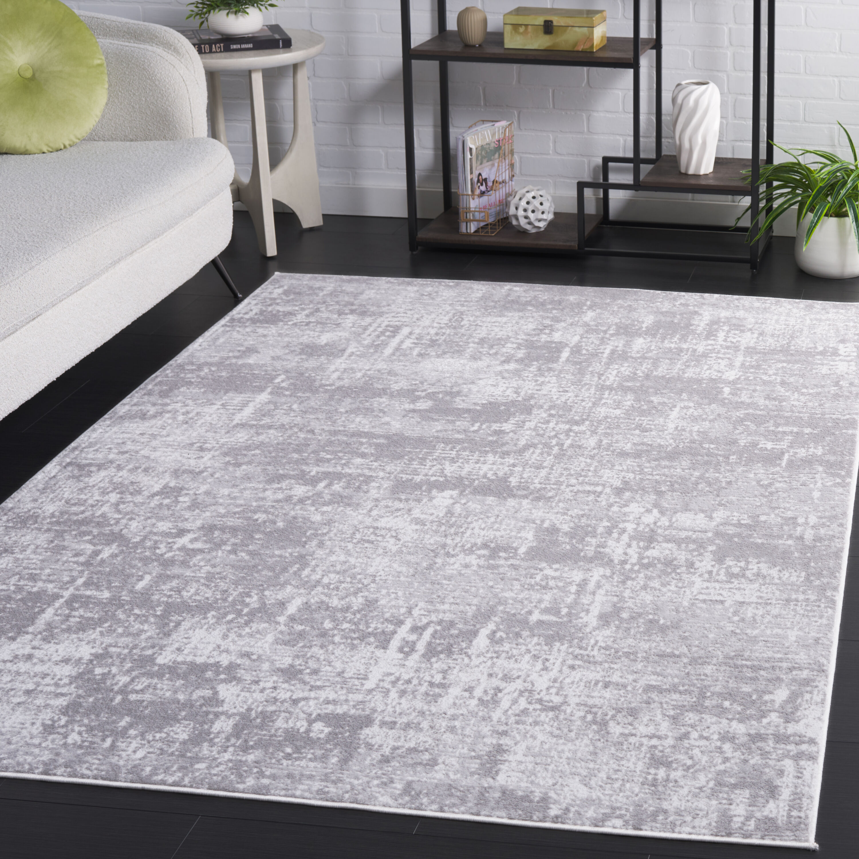 Amelia 700 5 x 8 (ft) Loomed Polypropylene Ivory/Stone Gray Rectangular Indoor Abstract Mid-Century Modern Professionally Clean Only Area rug