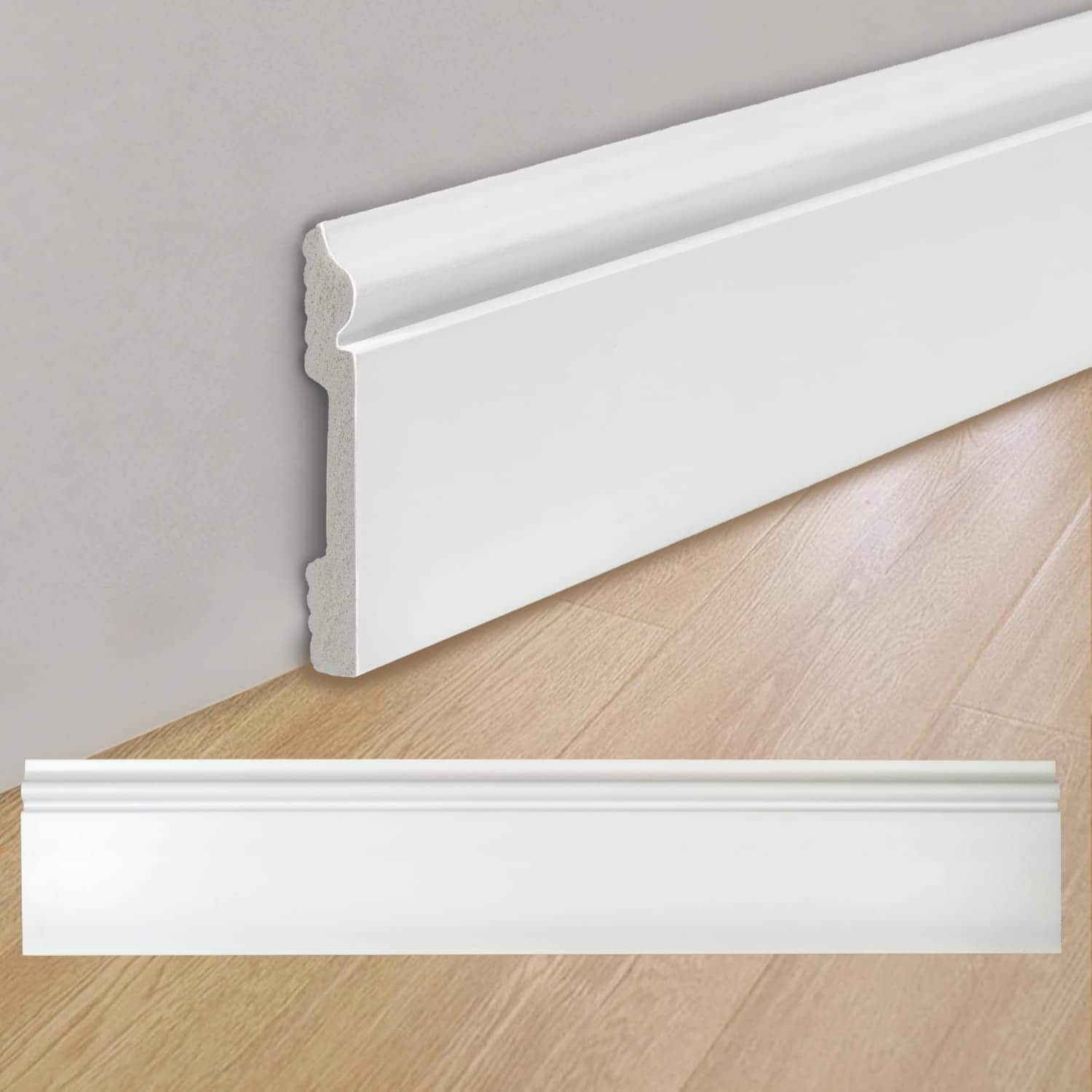 Angel Sar 8-Pack White Wall Baseboard Molding Trim with High Quality for Bedrooms Kitchens Living Rooms Polystyrene for Living Rooms Bedrooms Bathrooms