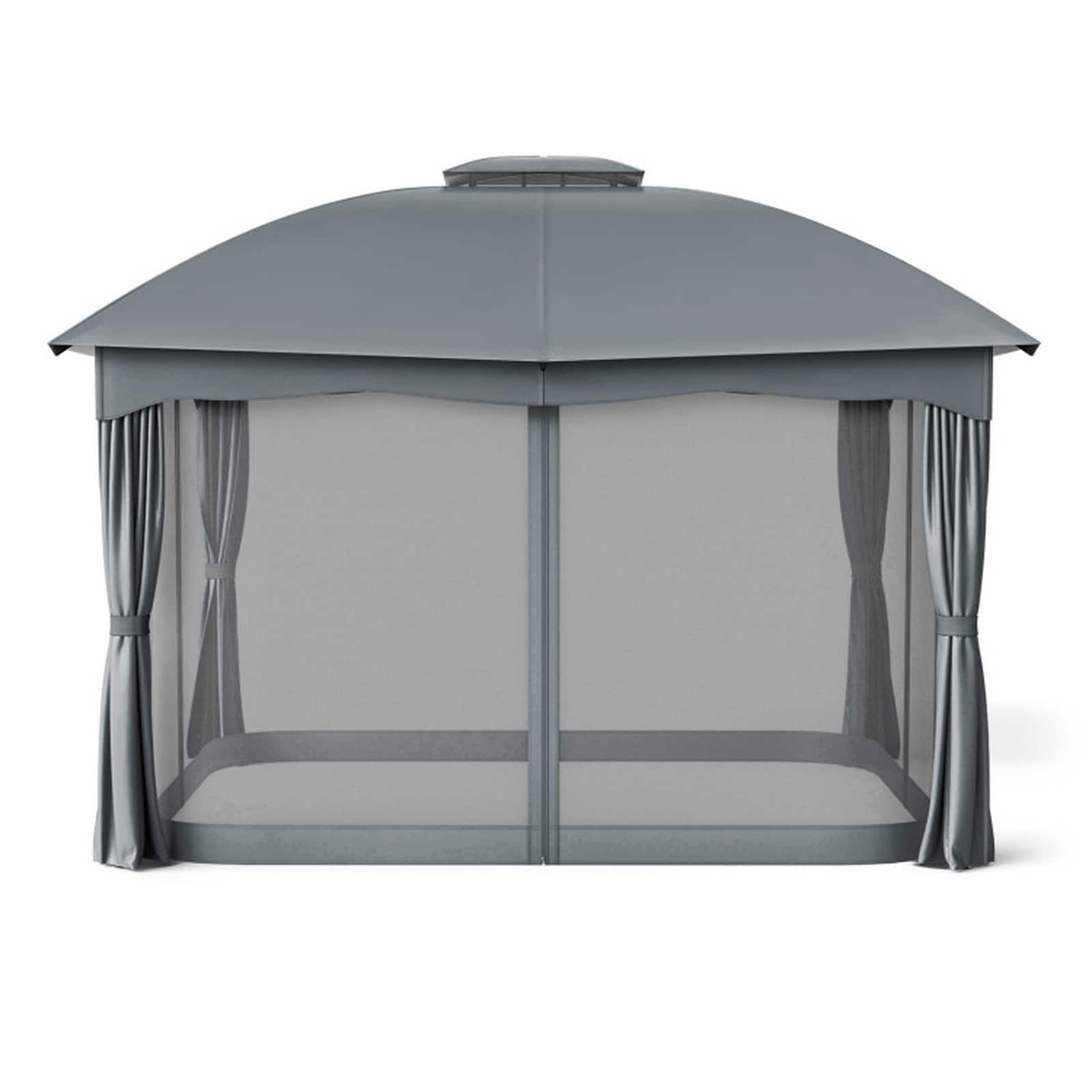 SUGIFT 12-ft x 10-ft Steel Frame Patio Gazebo Double Vented Soft Top Canopy with 4 Zippered Mesh Sidewalls Privacy Curtains and 160g Waterproof Polyester Roof Gray 120-sq ft Shade for 6-8 People Backyard Deck Garden Wedding Party Outdoor Shade