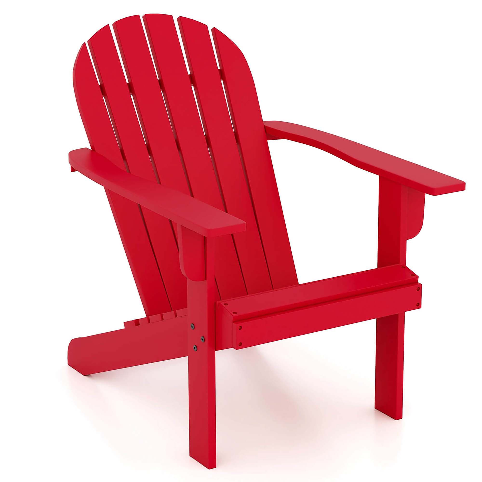 Costway HCST04348 Red Wood Frame Stationary Adirondack Chair with Solid Seat