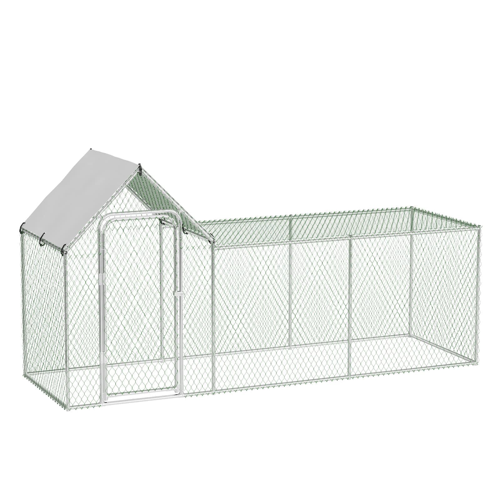 Qeetex WLS-PHO-159W8UKA Large Metal Chicken Coop Chicken Run with Waterproof and Anti UV Cover Walk in Chicken Pen for 6/10 Chickens Large Chicken House for Rabbits Duck Outdoor Use