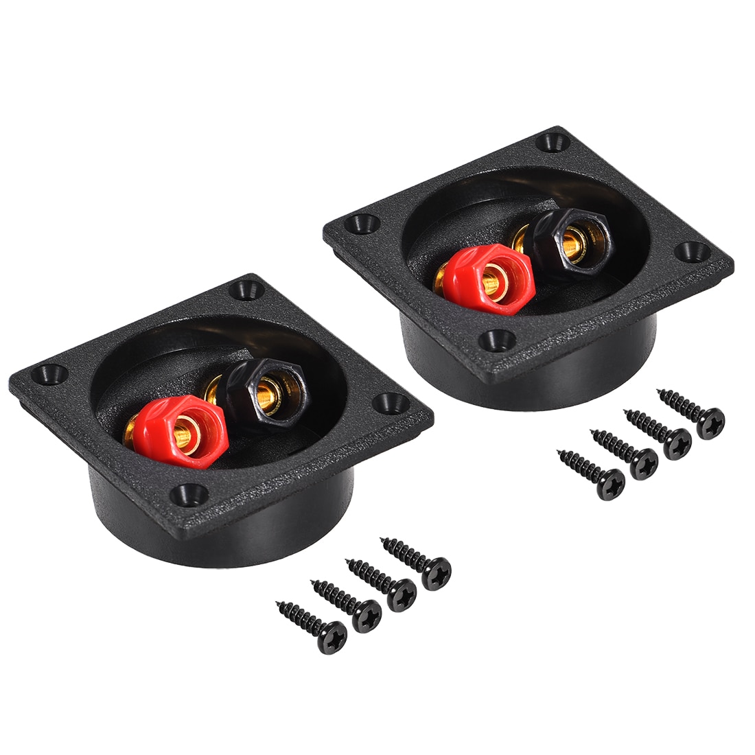Unique Bargains 2-Way Square Speaker Box Terminal Binding Post Stereo Screw Cup Connectors Subwoofer Plugs Black 2pcs