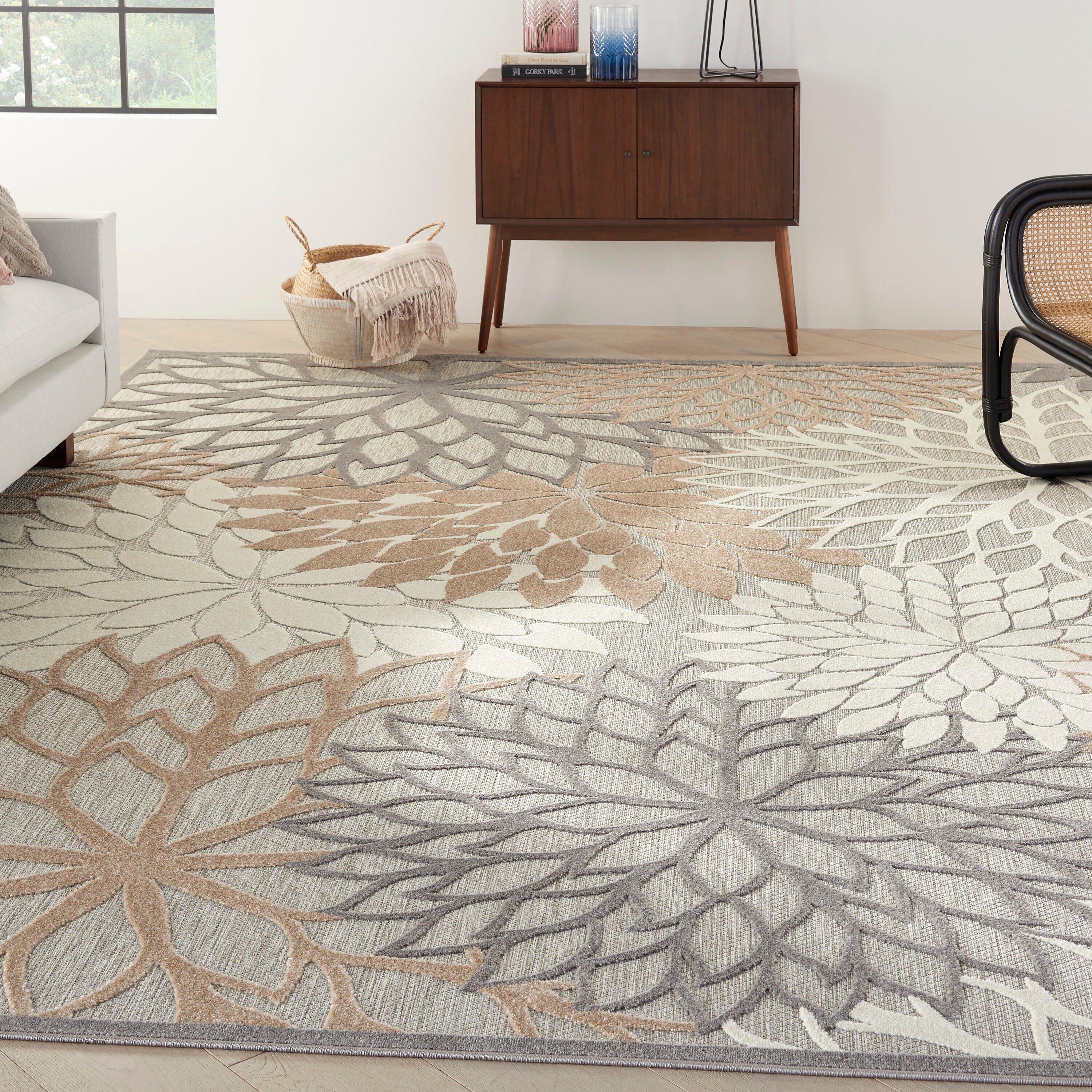Nourison 099446061096 Aloha 12 x 15 (ft) Loomed Polypropylene Natural Rectangular Indoor/Outdoor Floral/Botanical Tropical Area rug