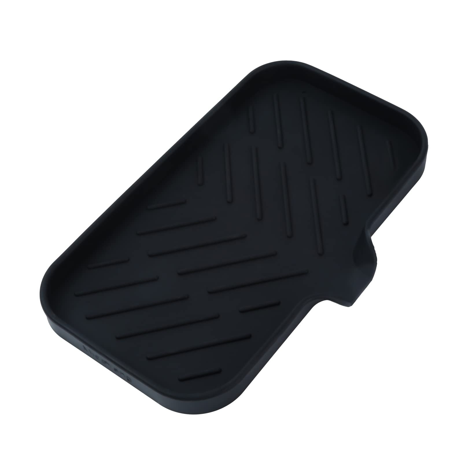Phyfalip  Silicone Soap Dish with Drain Spout for Bathroom and Kitchen Sink Organizer Sponge Holder Dish Soap Tray Non Slip Food Grade Black