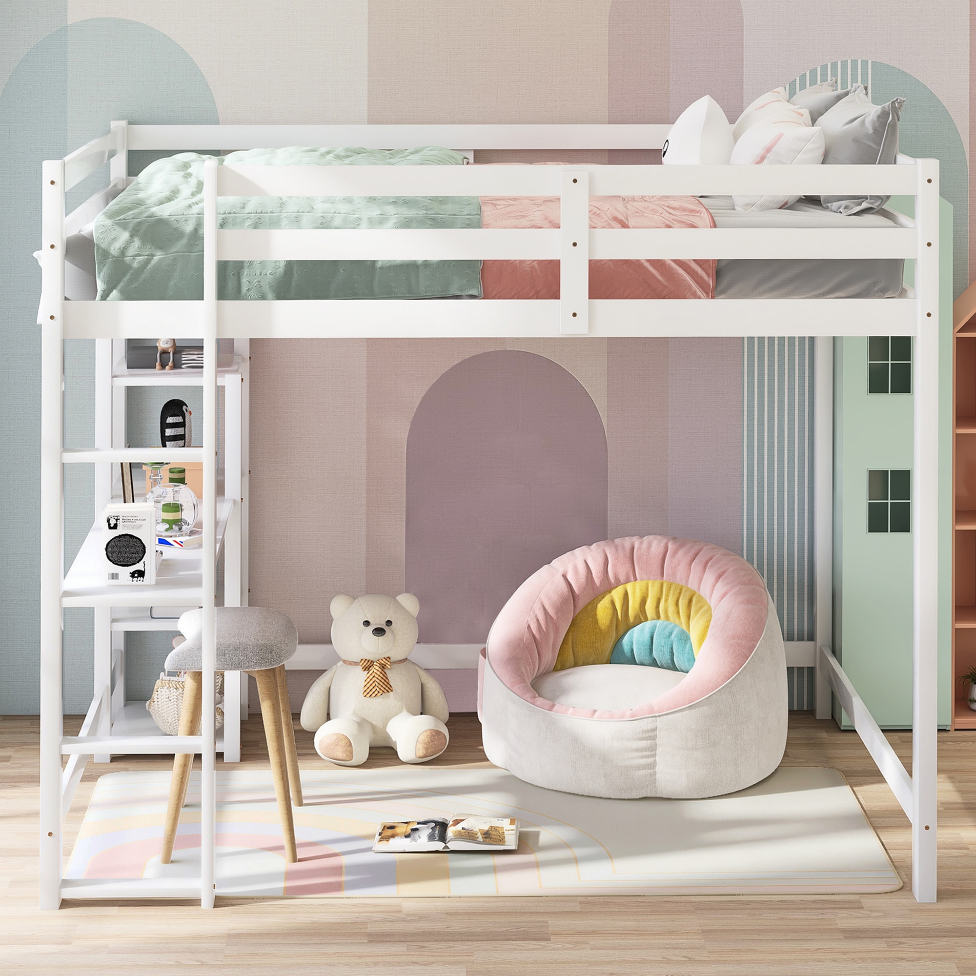 Full loft cheap bed white