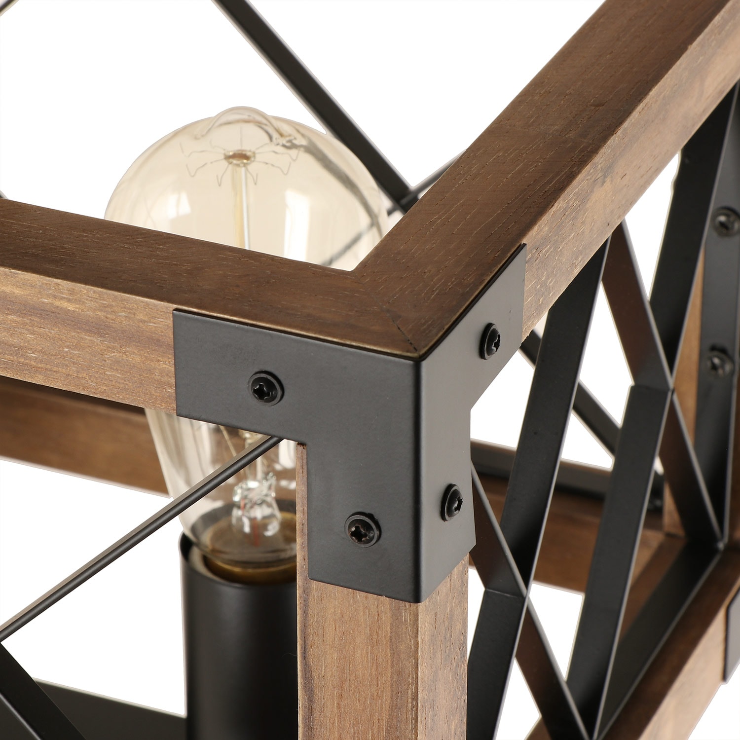 Rustic Black and Brown Wood Cage 5-Light Chandelier