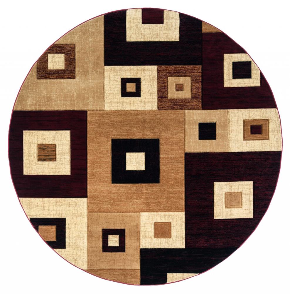 HomeRoots 367217 Jordan 7 x 7 Burgundy Round Indoor Geometric Mid-century Modern Area Rug
