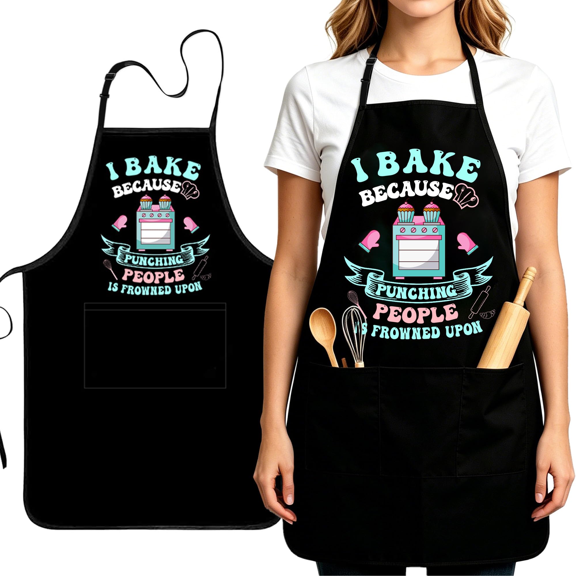 DHMHD Funny Baking Apron for Women with 2 Pockets Adjustable One Size Fits Most Kitchen Apron for Home Bakers durable home and garden accessory #LDH0817X350