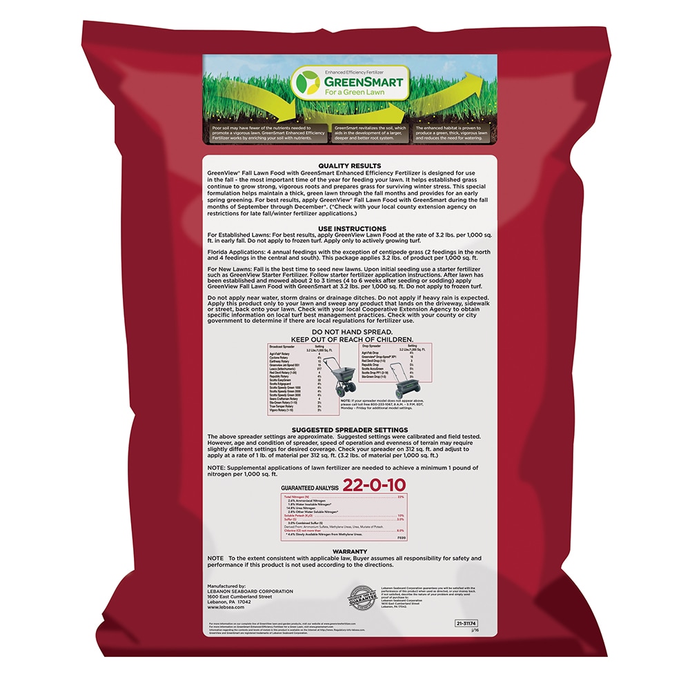 Greenview Fall Lawn Food 16-lb 5000-sq ft 22-0-10 Fertilizer in the ...