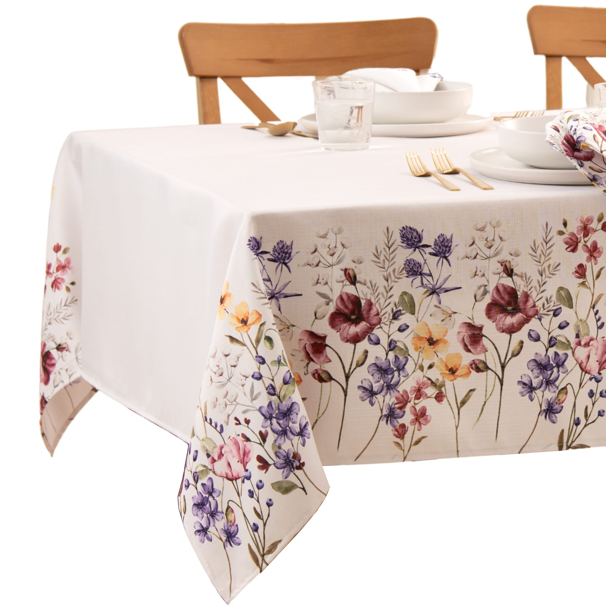 Elrene Home Fashions 194590056384 Poppy Wildflower Bordered 60"x84" Indoor Multicolor Table Cover for 6-ft rectangle