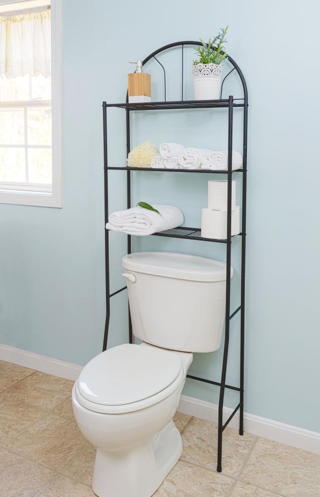 Home Basics Black 2-Tier Steel Freestanding Bathroom Shelf (23-in x 66. ...