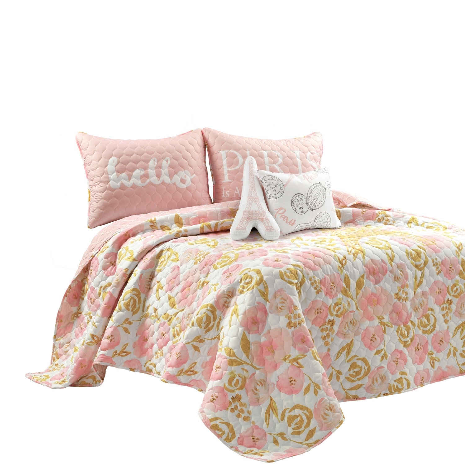 Blush and Gold Reversible Microfiber Kids Quilt Set