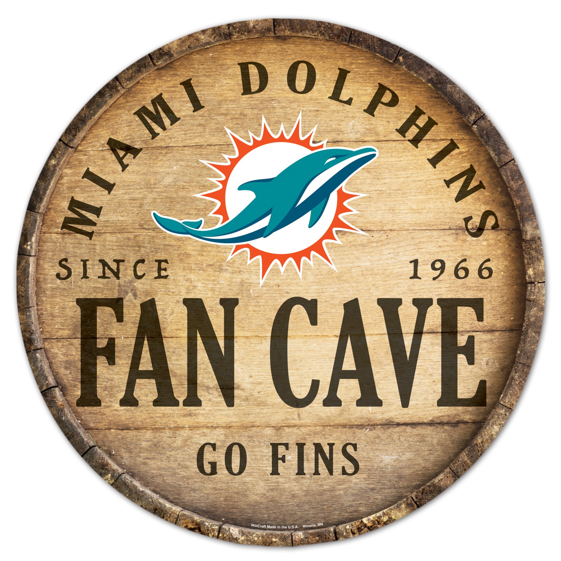 WinCraft Sports Miami Dolphins NFL FAN CAVE SIGN 14-in x 14-in Wood Residential Sign