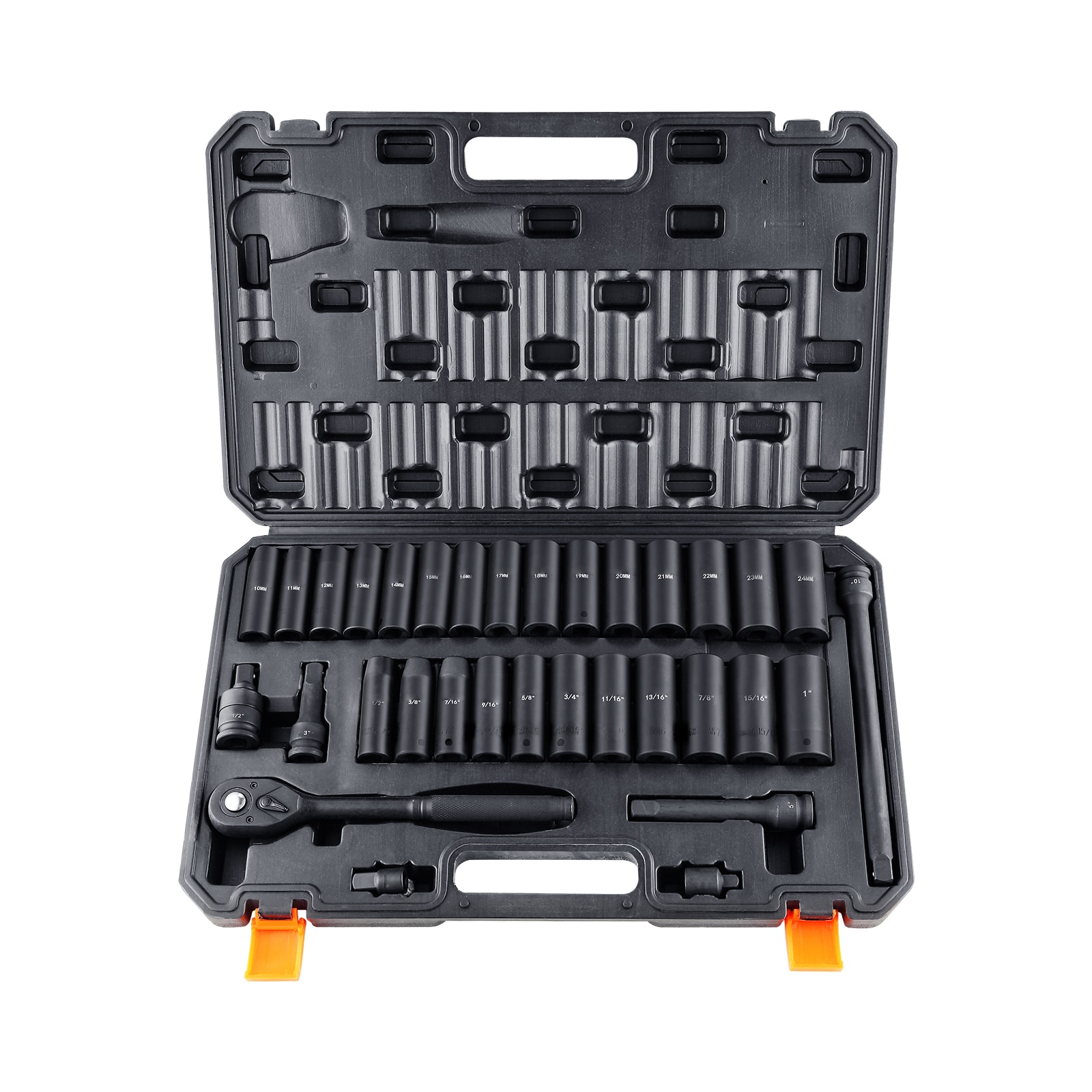 Boho Havens 1/2 Inch Drive Impact Socket Set 33 Piece SAE 3/8 Inch-1 and Metric 10-24mm 6 Point Cr-V Alloy Steel for Auto Repair Easy-to-Read Size Markings Rugged Construction Includes Storage Case