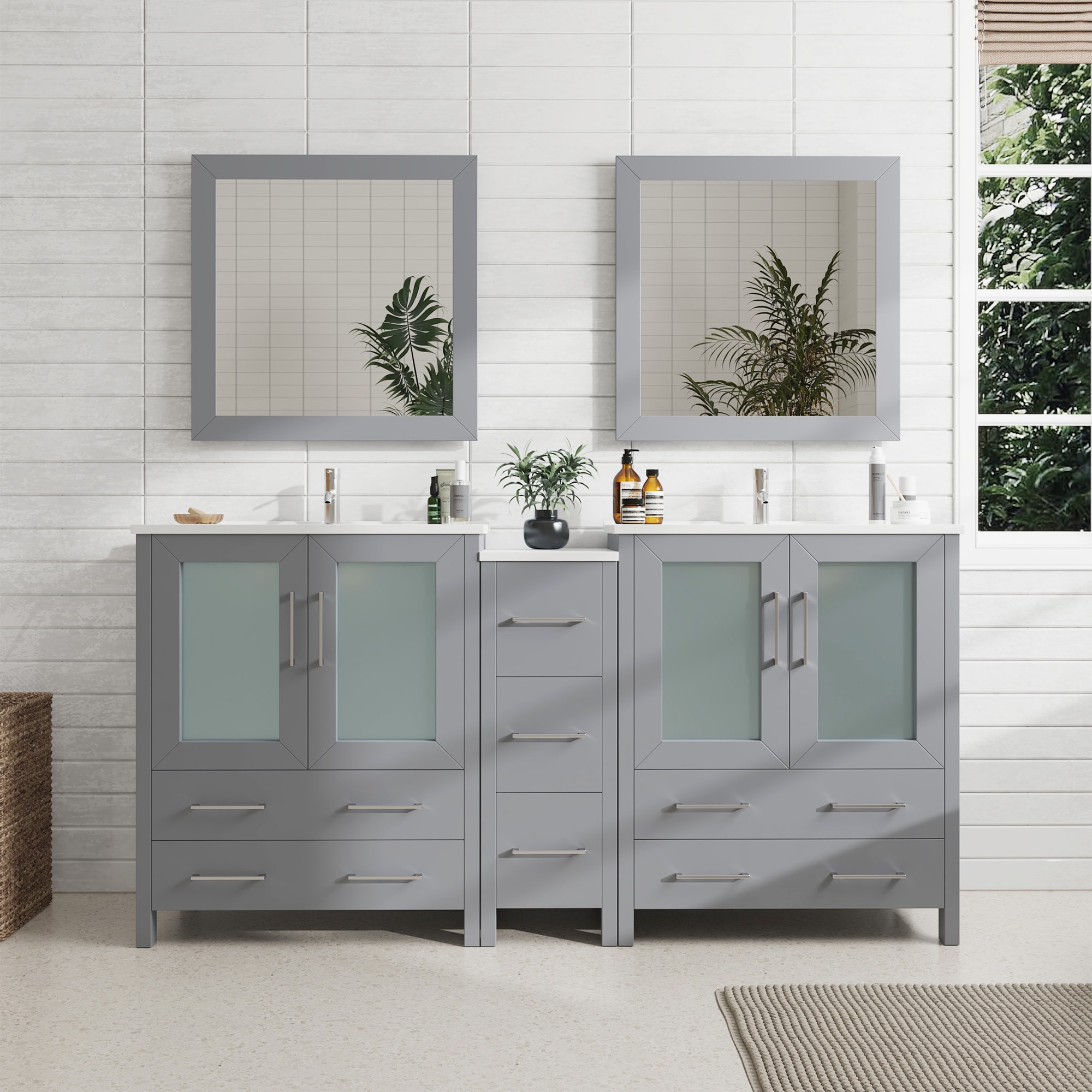 Vanity Art VA3030-72G Brescia 72-in Grey Undermount Double sink Bathroom Vanity with White Ceramic Top (Mirror Included)