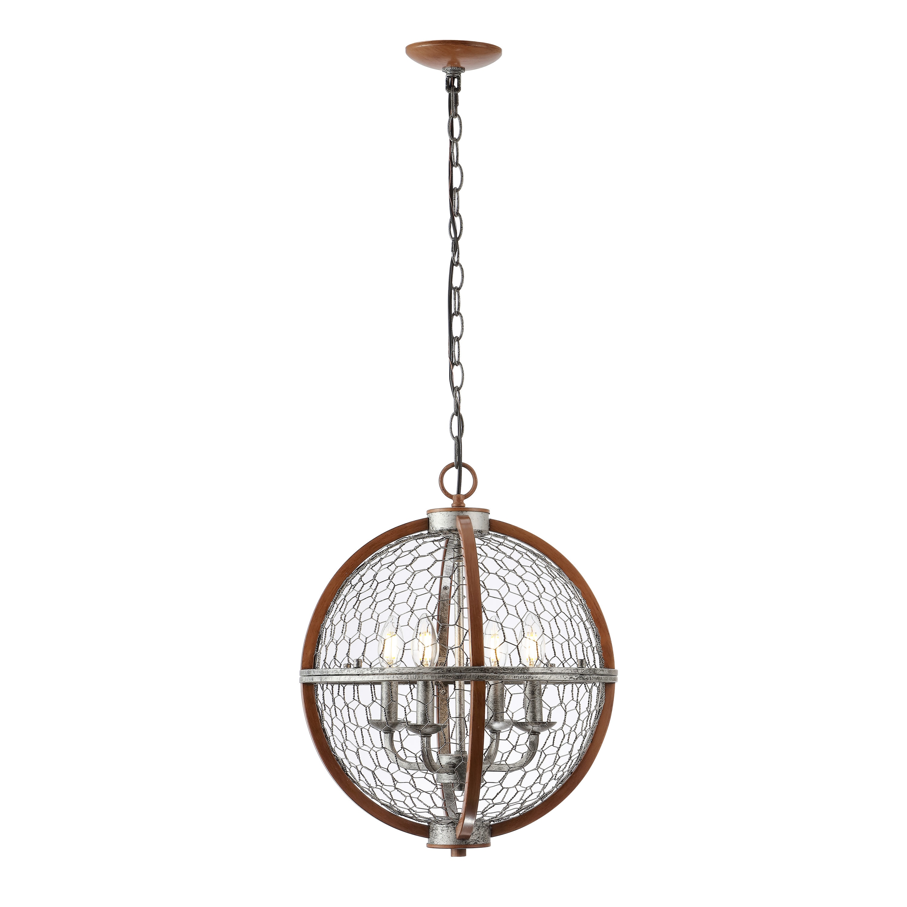 Rustic Silver and Brown Round LED Pendant Light