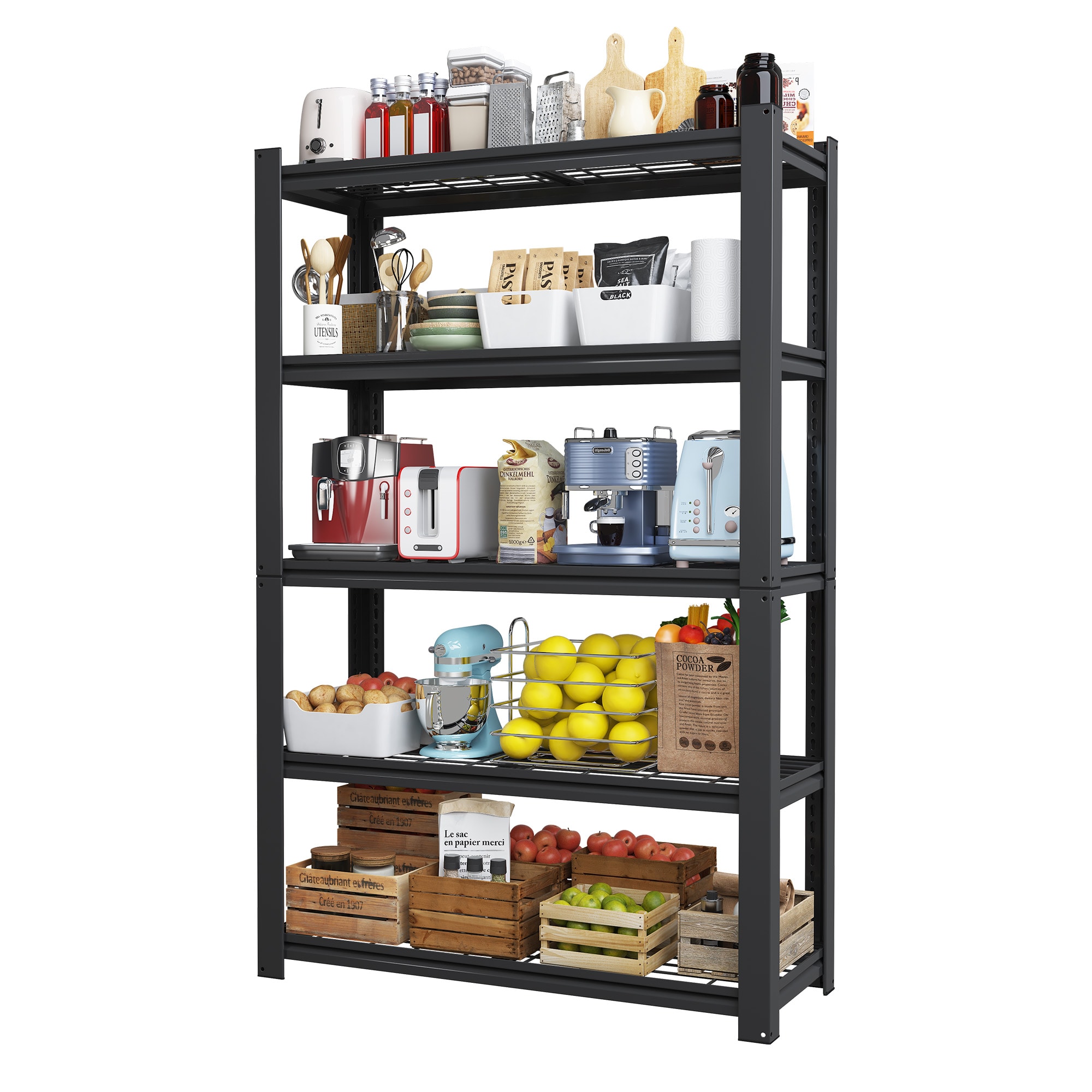 Blisstyle 72 Inch 5 Tier Adjustable Heavy Duty Shelving Metal Mesh Storage Rack 2000 Lbs Loading Capacity Shelf Organizer for Pantry Garage Kitchen 35.43 Inchw 15.75 Inchd Black Bookcase Book Weight Racks and Shelves Decor Living Room Bedroom