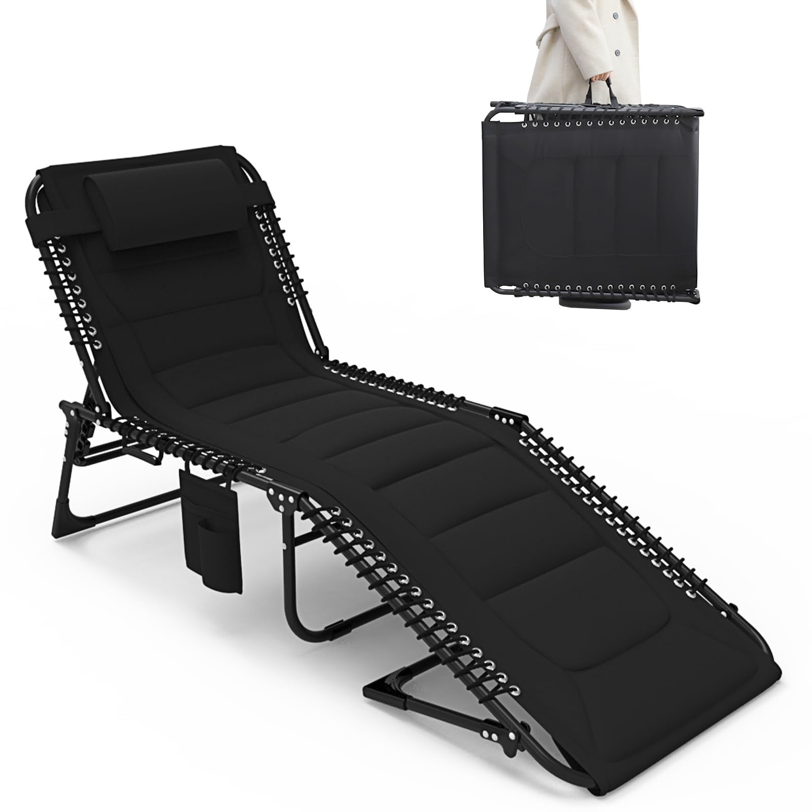 CYIKE Oversized Padded Outdoor Folding Lounge Chair for Adults with 5 ...