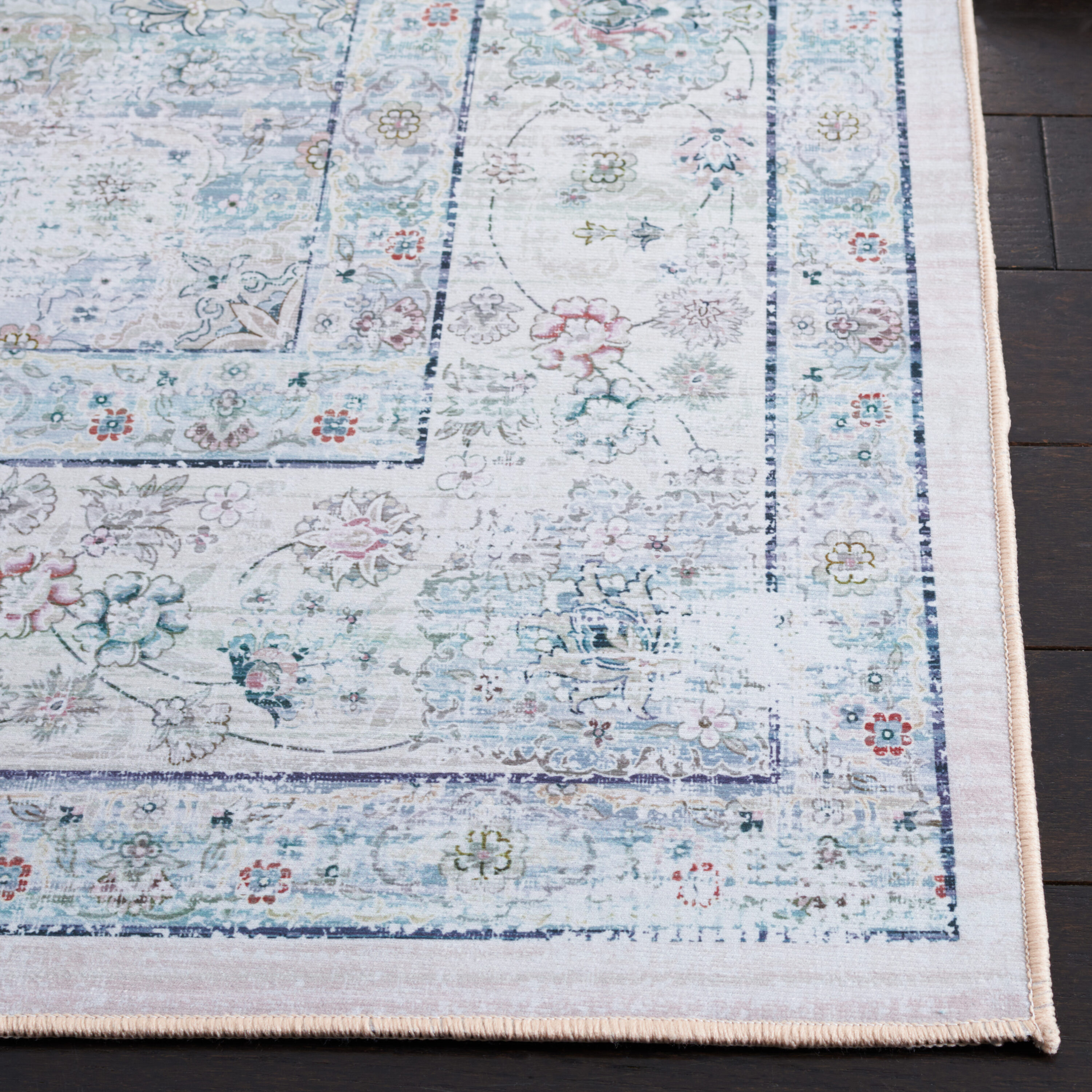 Handmade Blue Round Synthetic Non-slip Washable Rug, 6' x 9'