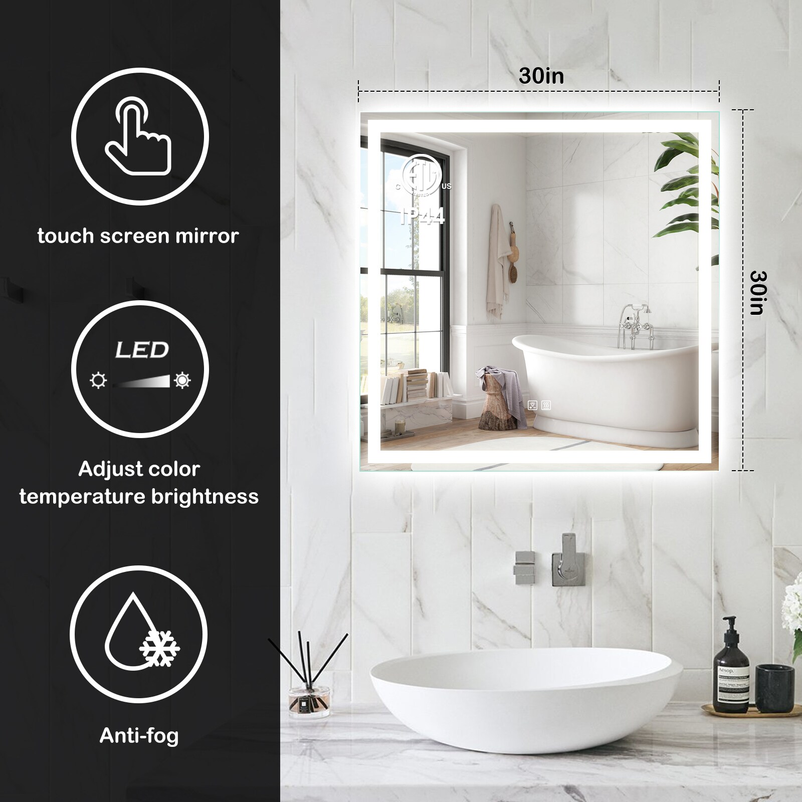 HomLux MA023030TD-OL Framed-Bath-Mirrors - View #4