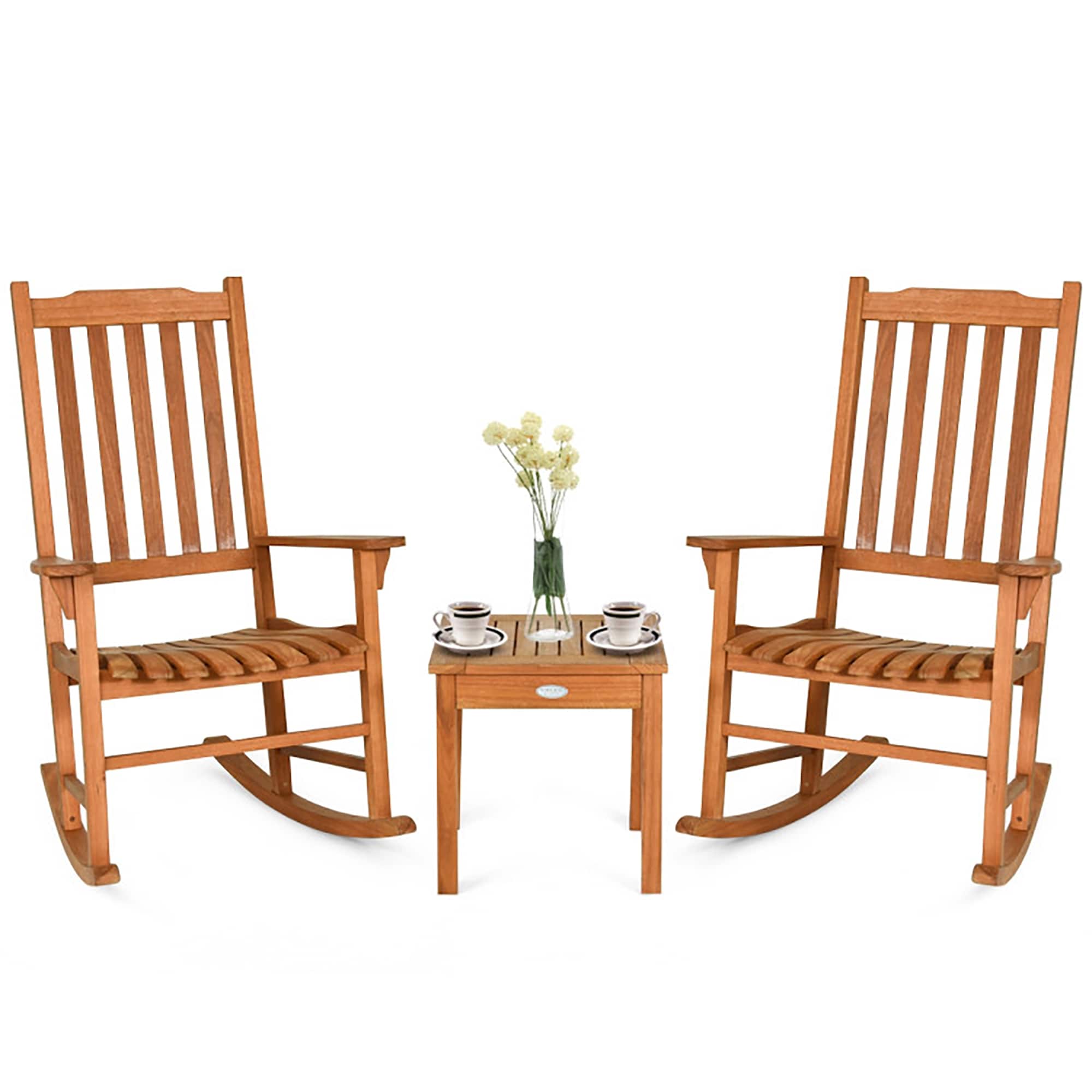 CASAINC WF-HW63702 Rocking Chair Set with Coffee Table 3 -Piece Patio Conversation Set with Brown