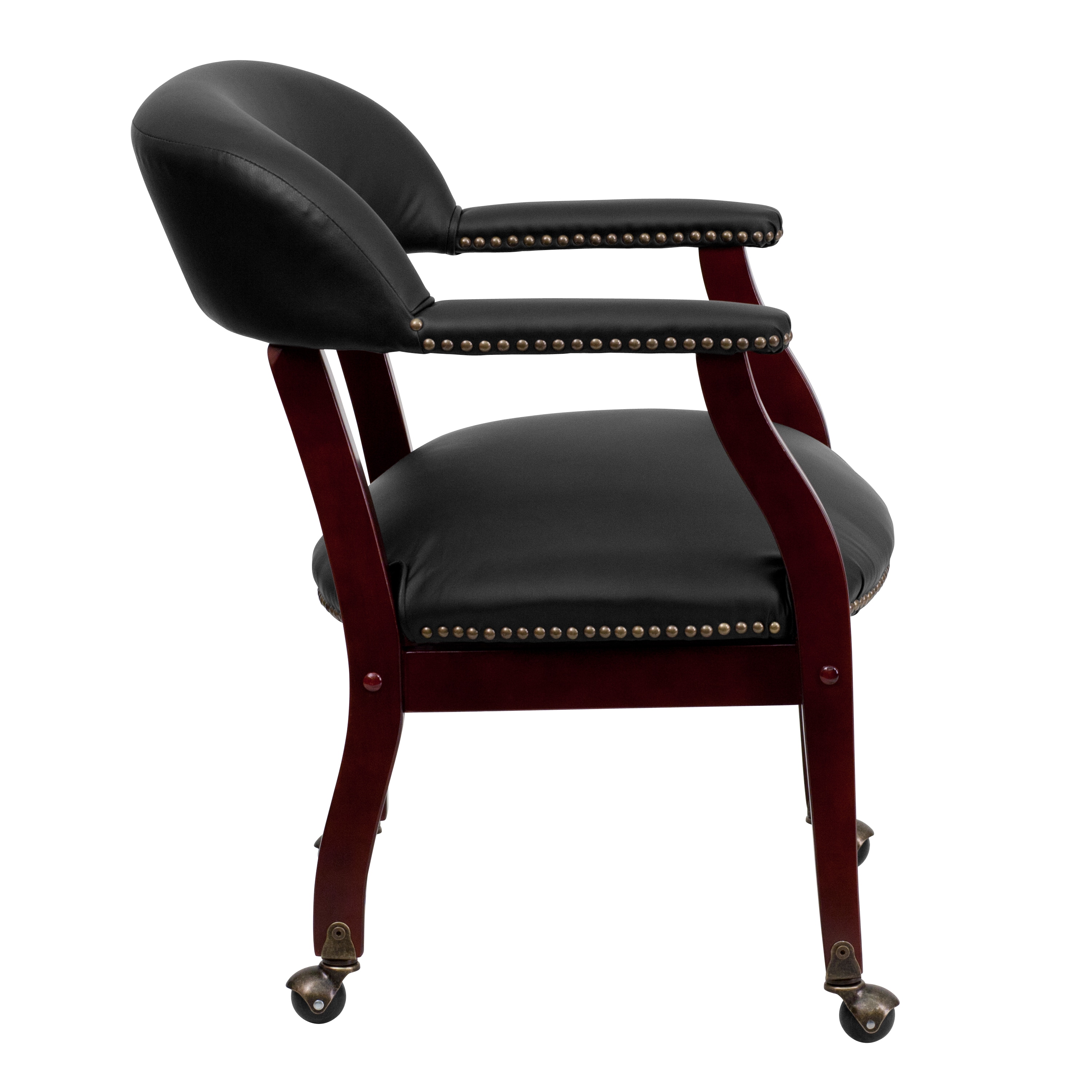 Black Leather Mid-Back Conference Chair with Wood Frame