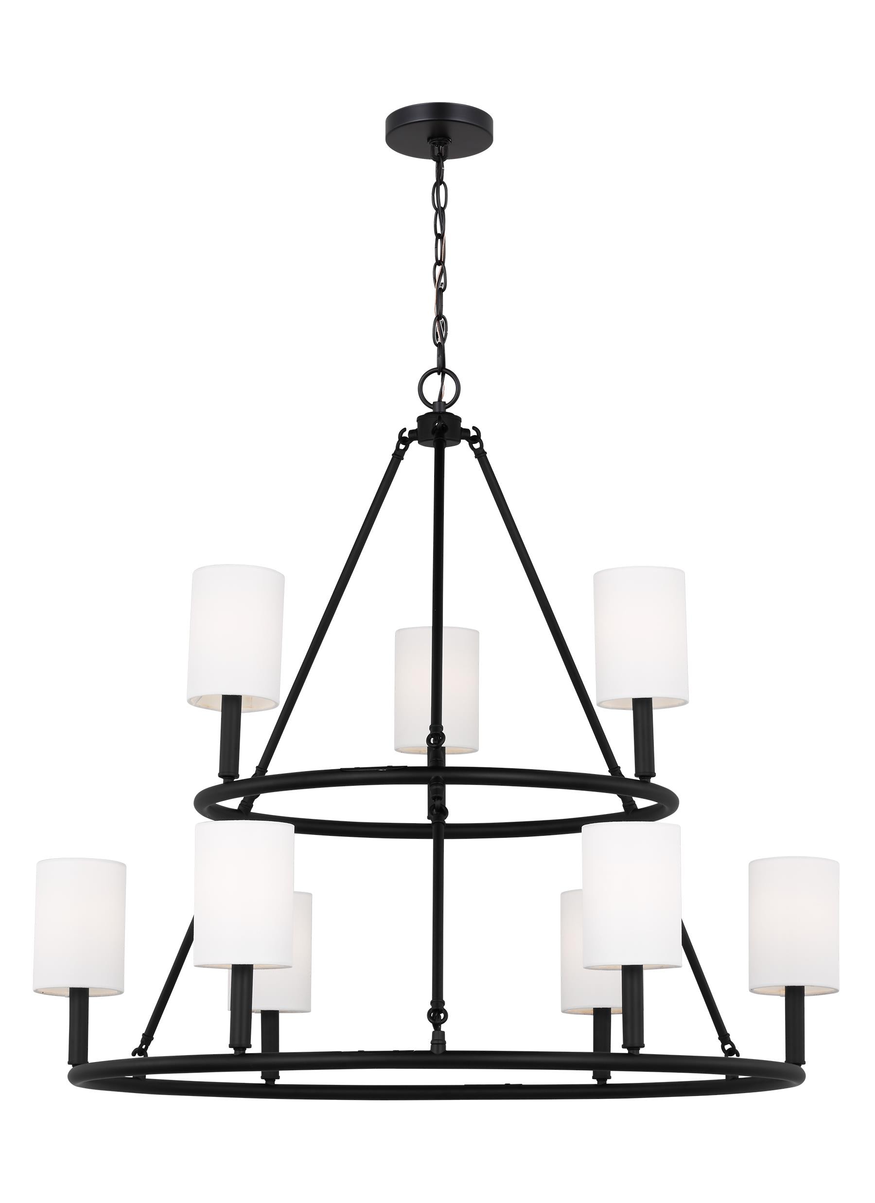 Midnight Black 9-Light Chandelier with White Linen Shades