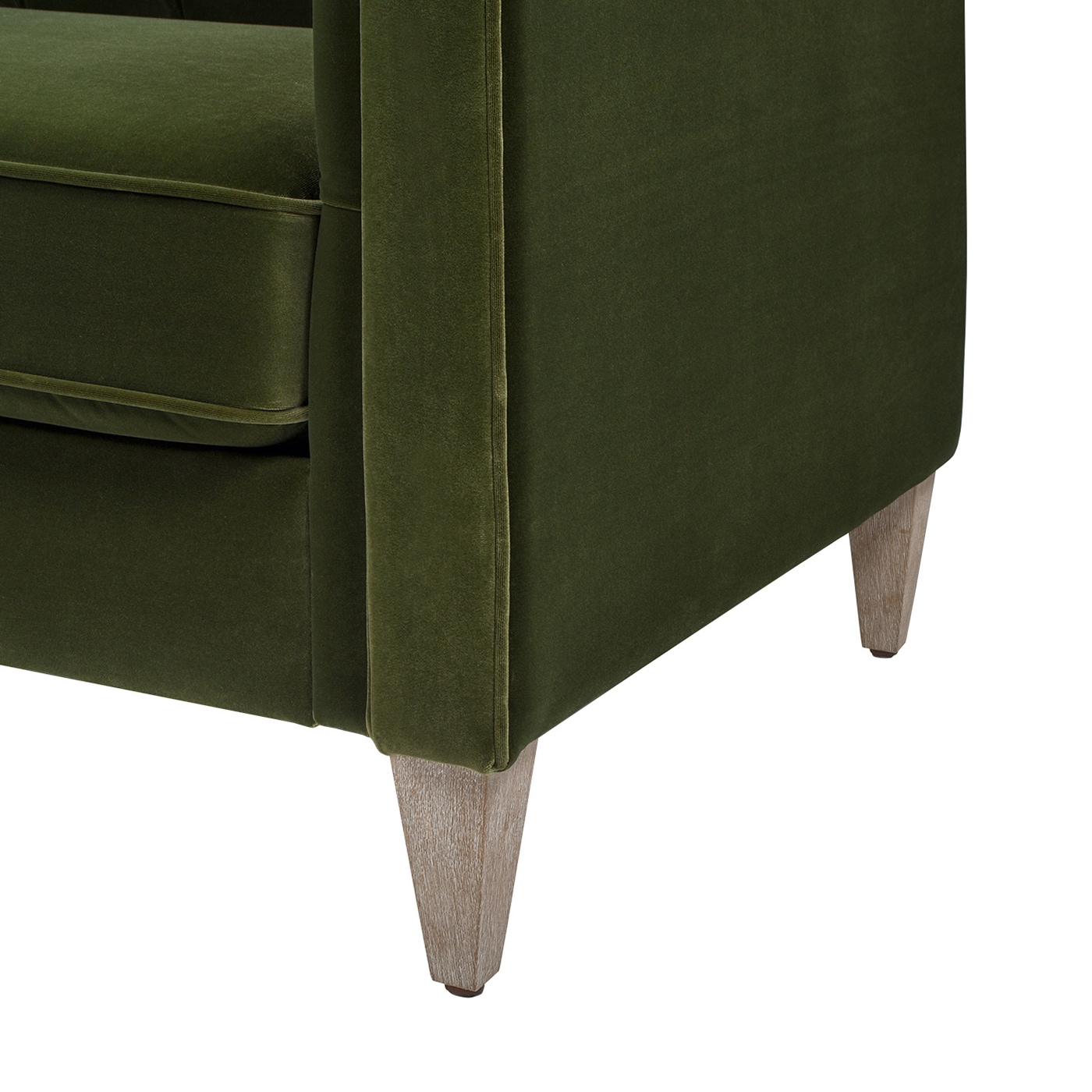 James 74" Olive Green Velvet Tuxedo Sofa with Wood Legs