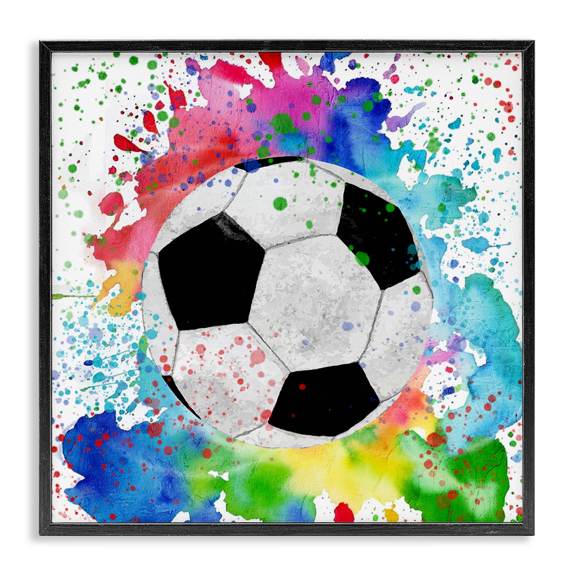 Stupell Industries BS-050-FR-17X17 Vivid Splash and Soccer Ball Black Framed Giclee Art By Kim Allen 17 x 17