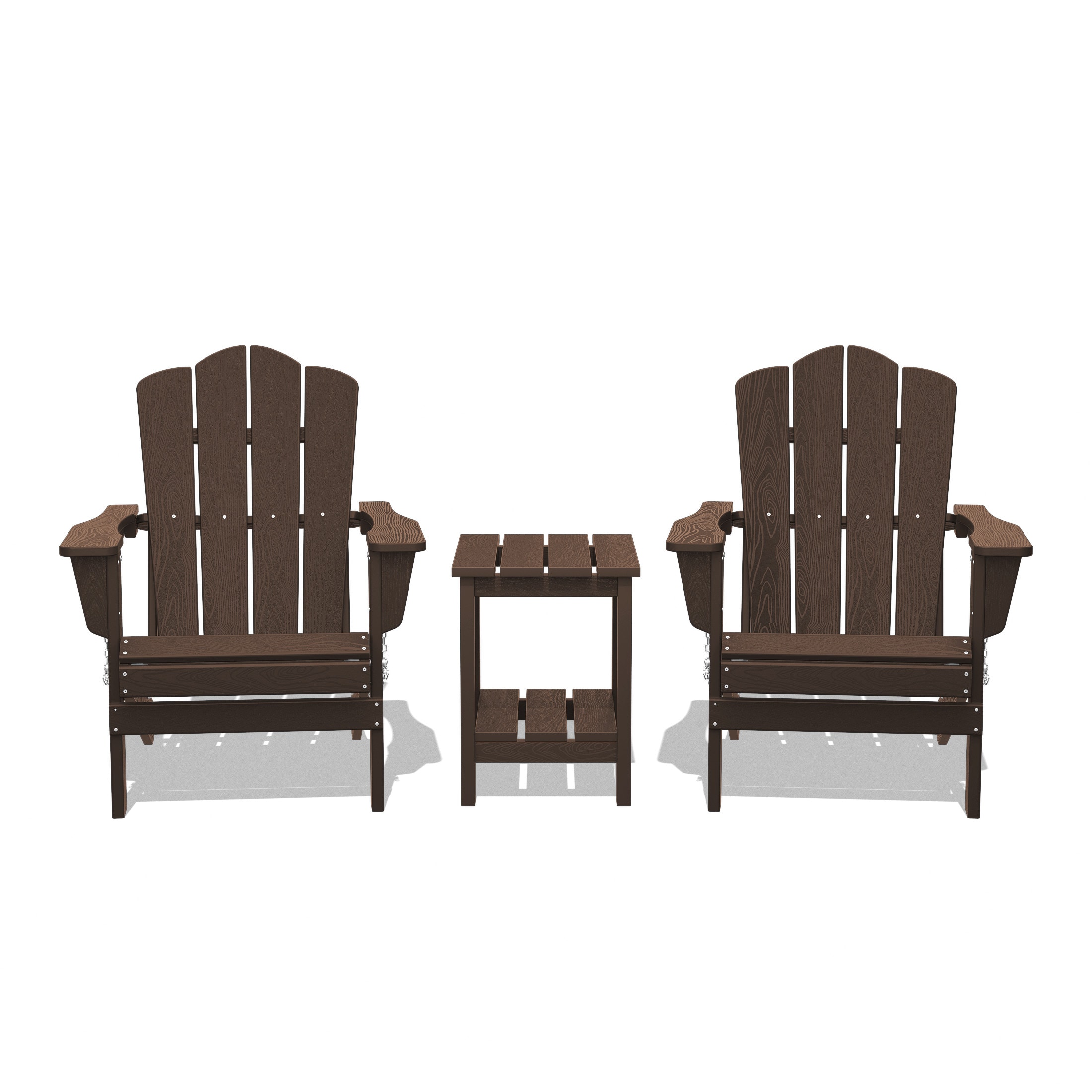 JEAREY YDZDY3JT-CO Patio Folding Adirondack Chair Set of 2 with a Side Table Set of 2 Stackable Coffee HDPE Frame Stationary Adirondack Chair with Slat Seat