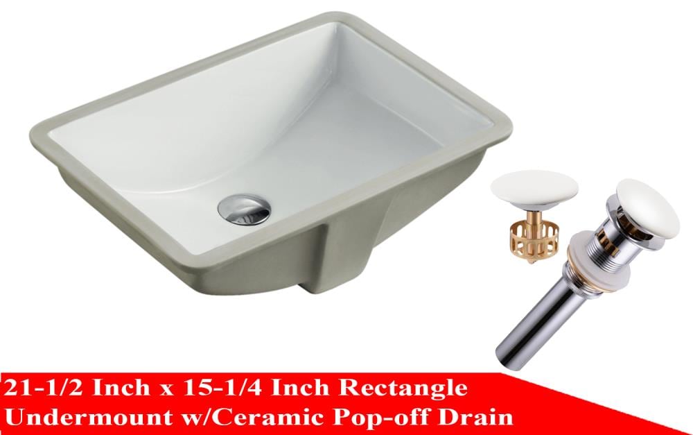 Kingsman Hardware RP462P-OFCA Ceramic 15.25-in Undermount Rectangular Modern White Bathroom Sink with Drain Included