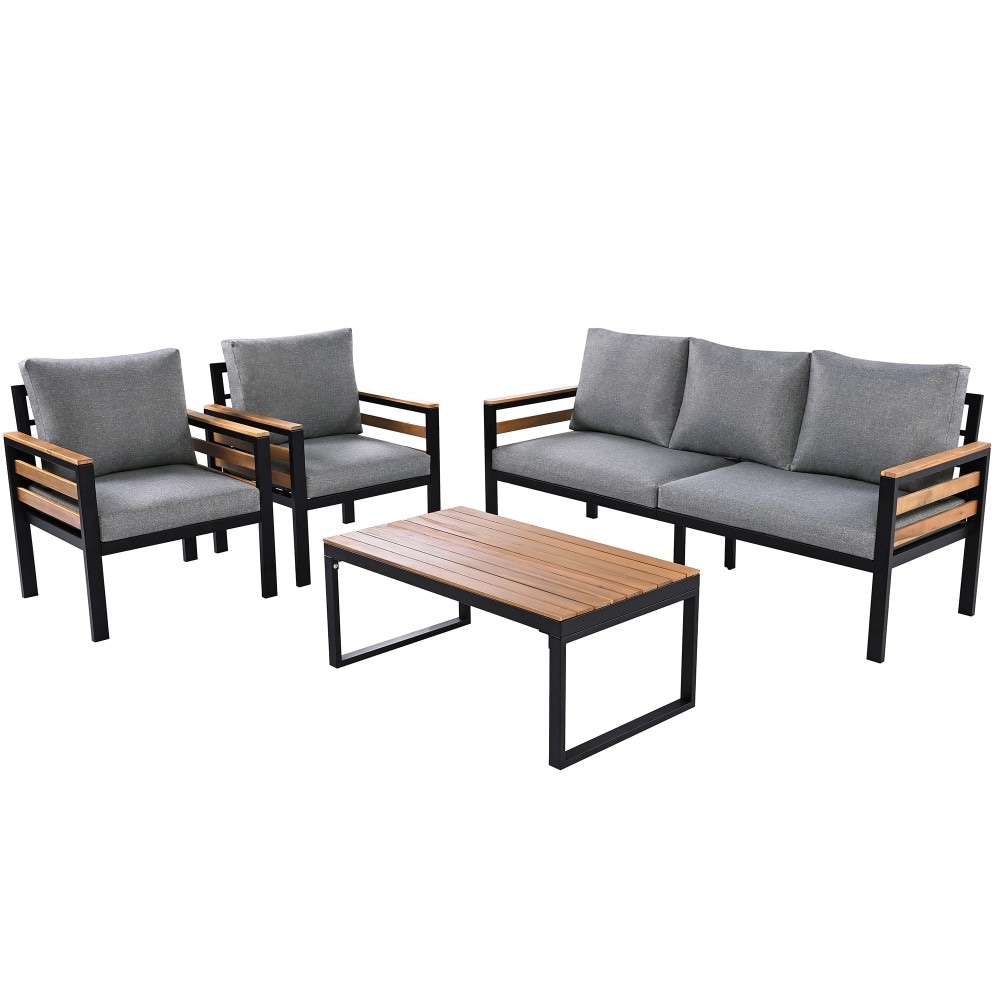 Clihome SL-111WY-CA 4 -Piece Rattan Patio Sofa Conversation Set with Gray Cushions