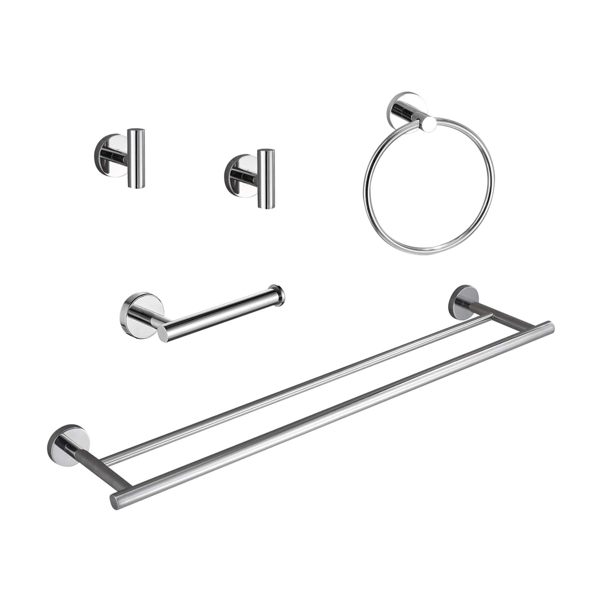 Bayfeve 5-Piece Chrome Decorative Bathroom Hardware Set (Double Towel Bar and Towel Ring and Toilet Paper Holder and Towel Hooks Included)