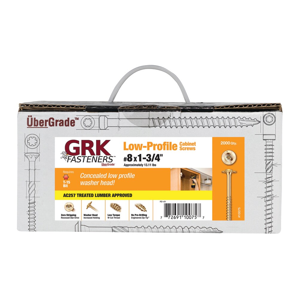 GRK Fasteners 10075 #8 x 1-3/4-in Polymer Interior Cabinet mounting screws ( 2000 -Per Box )