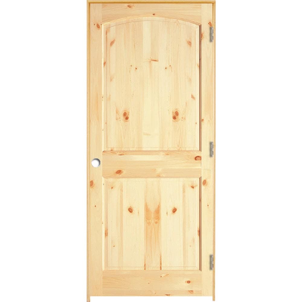 RELIABILT LOE830433 28-in x 80-in Unfinished Solid core 2-panel round top plank Left hand Unfinished Pine Wood Flat Jamb Single Prehung Interior Door