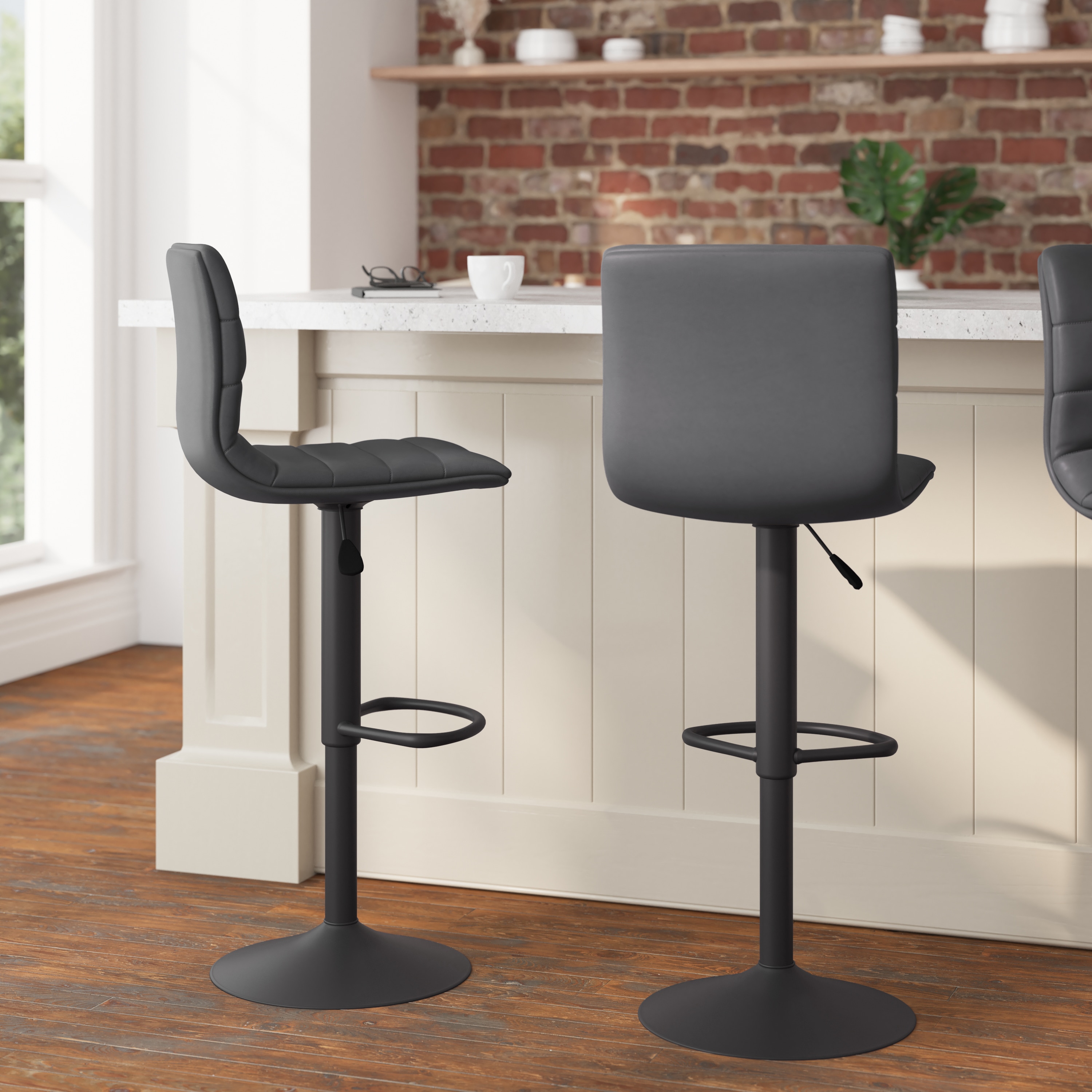Gray Adjustable Swivel Bar Stool with Metal Frame