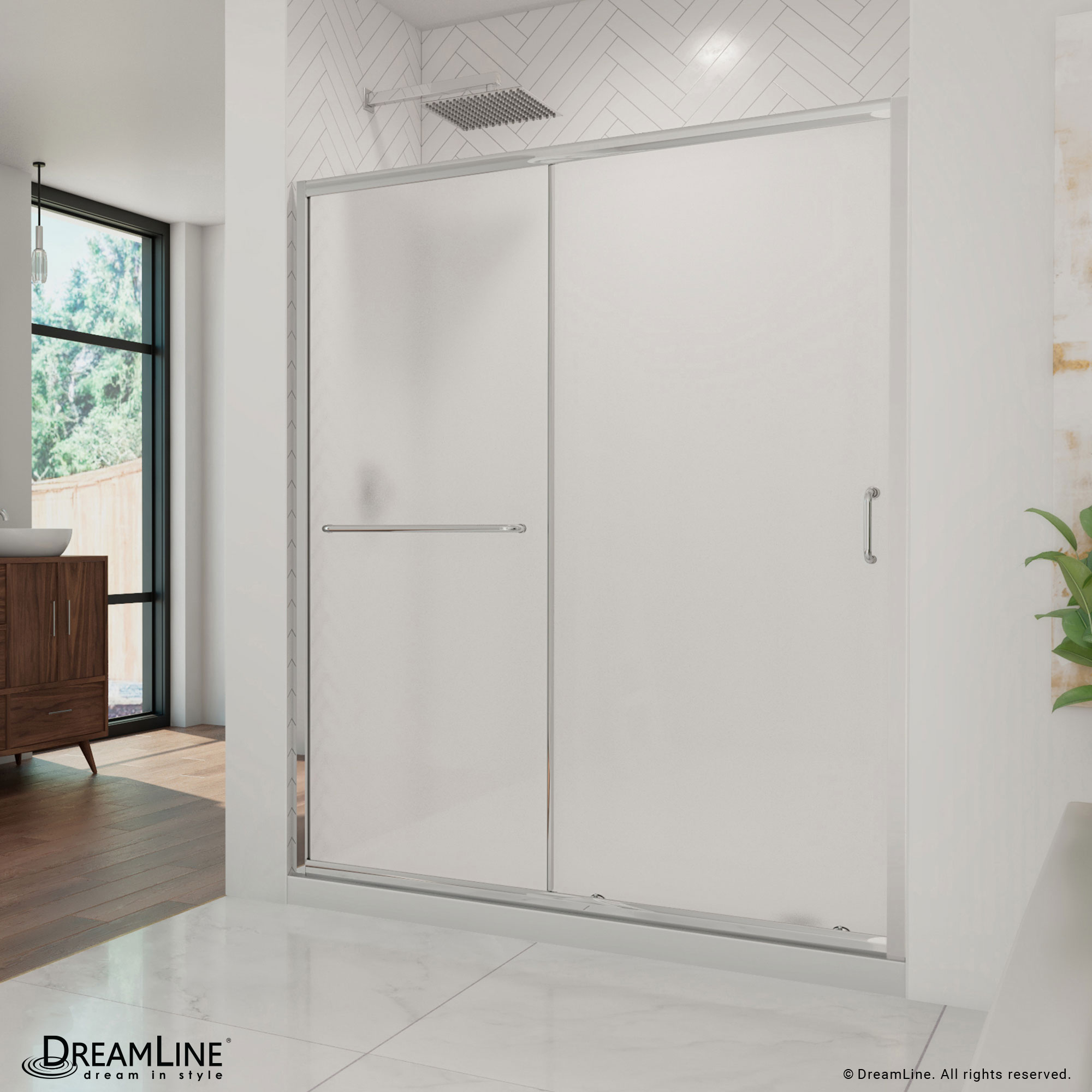 DreamLine DL-6971R-01FR Infinity-Z 2 -Piece 60-in W x 32-in L x 75-in H Rectangular Alcove shower kit ( Right Drain) Base and Door Included Chrome Hardware Included