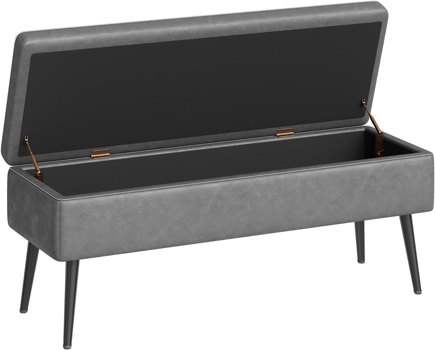 Qeetex DHZ-PHO-16F8I2D5 Storage Ottoman Bench Ottoman Foot Rest Mid-Century Modern Stitching and Synthetic Leather Dual Safety Hinges 670 LBS Load End of Bed Bench for Bedroom Living Room Entryway Grey